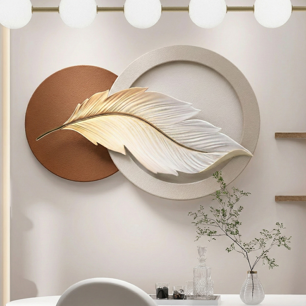 3D Feather Wall Art – Luxury Resin & Metal Relief Panel