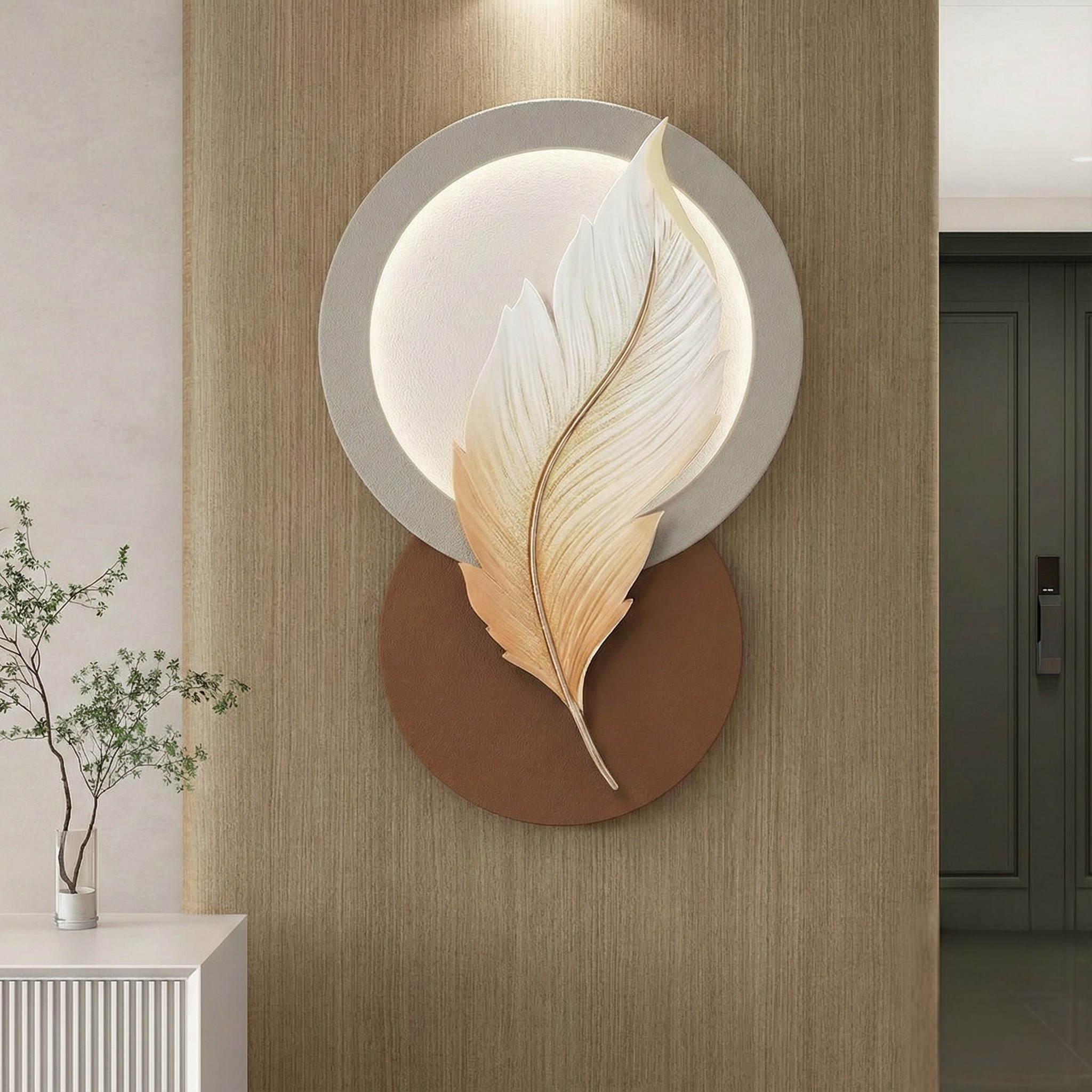3D Feather Wall Art – Luxury Resin & Metal Relief Panel