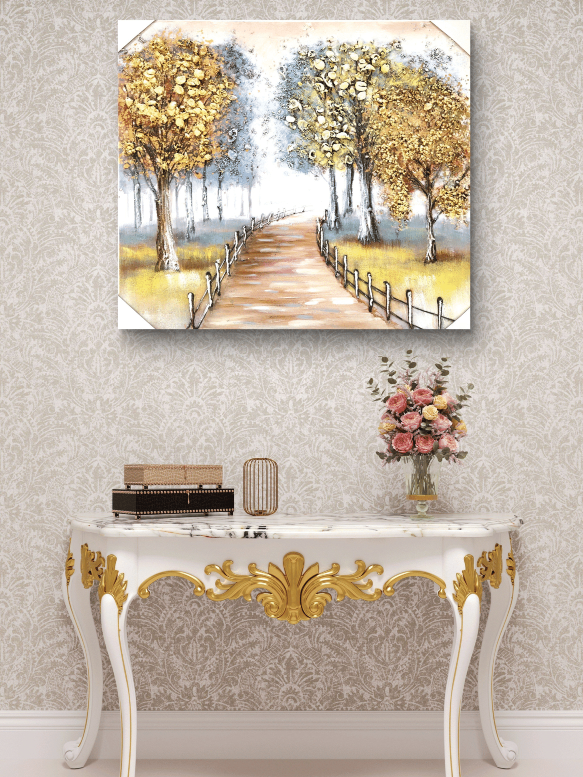 Canvas Paintings Glimmering Path Textured Autumnal Forest Canvas Arts