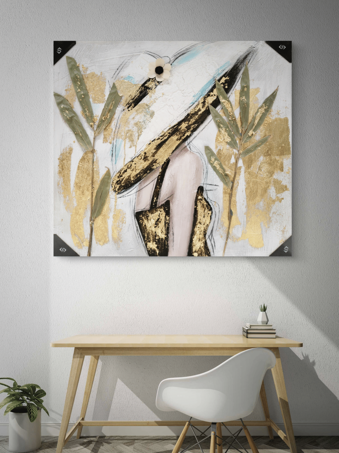 Canvas Paintings Golden Silhouette Abstract Woman in Hat Canvas Art