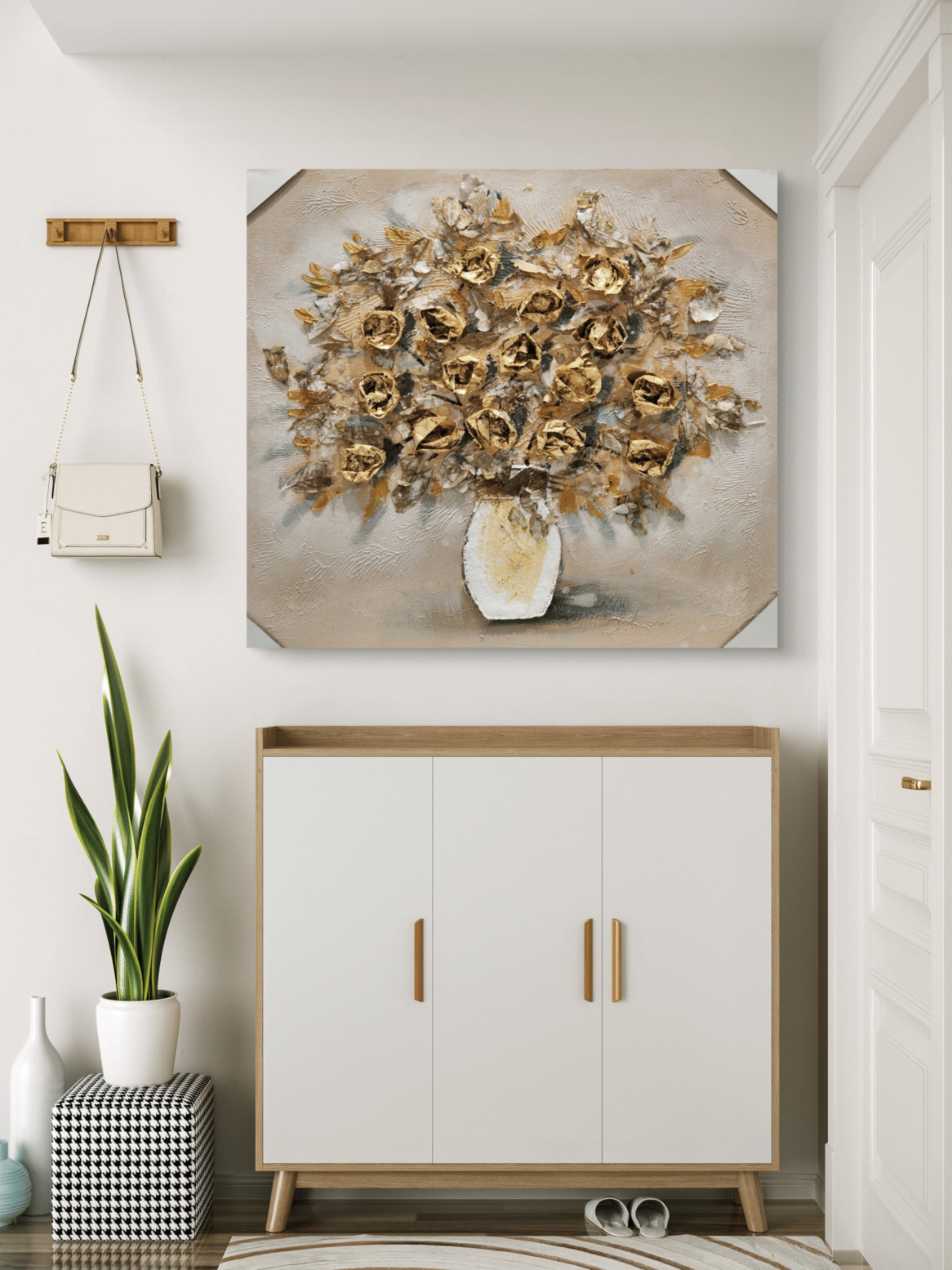 Canvas Paintings Golden Bloom Textured Floral Bouquet Canvas Arts