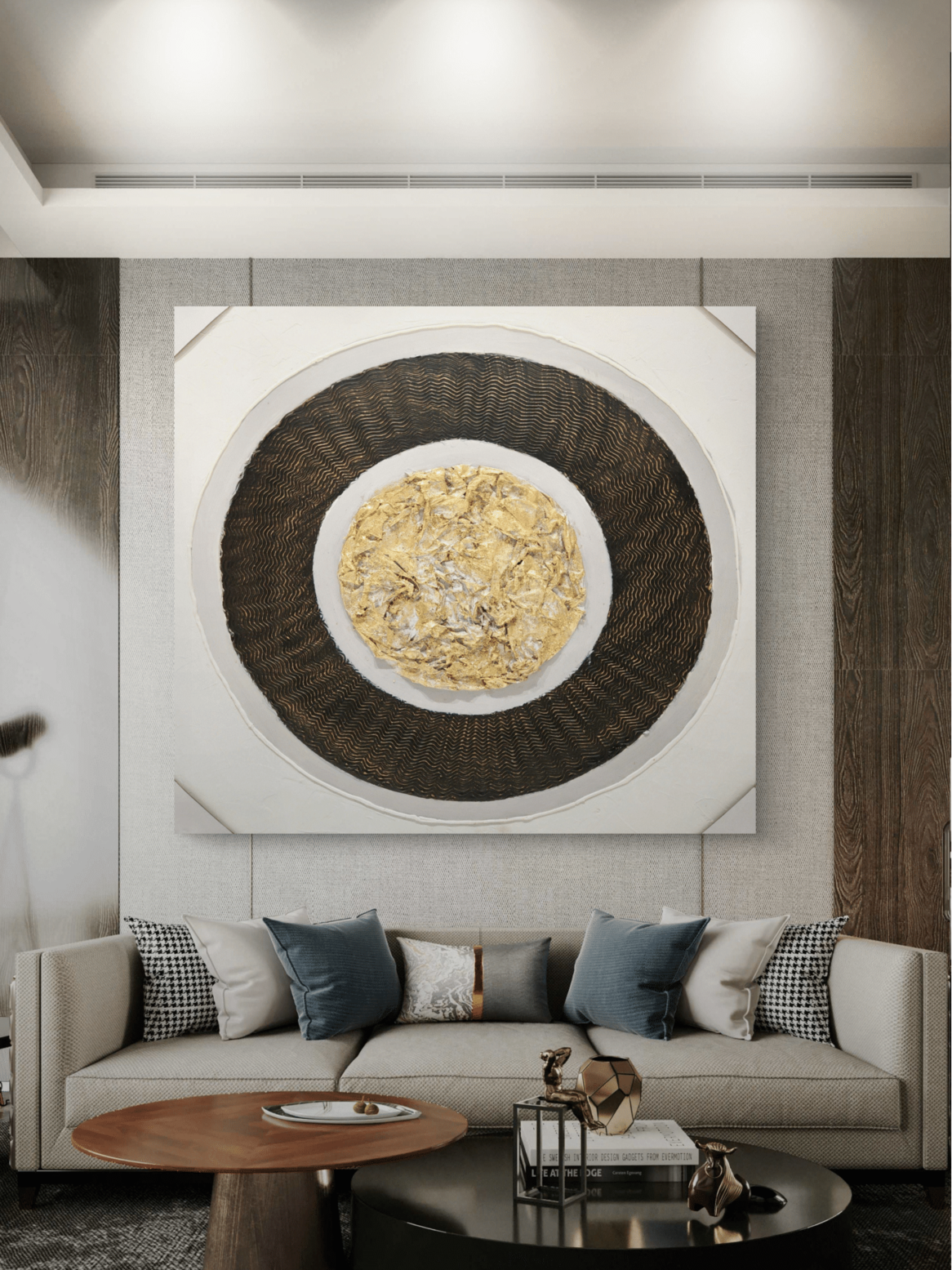 Canvas Paintings Gilded Horizon Textured Circular Canvas Arts
