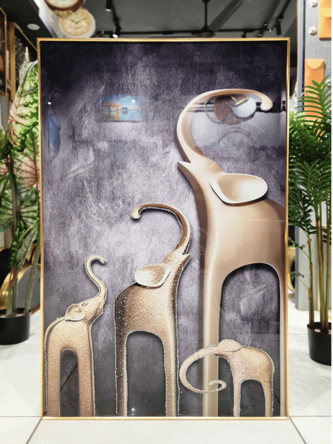 Crystal Paintings Golden Herd Jeweled Elephant Family Crystal Art