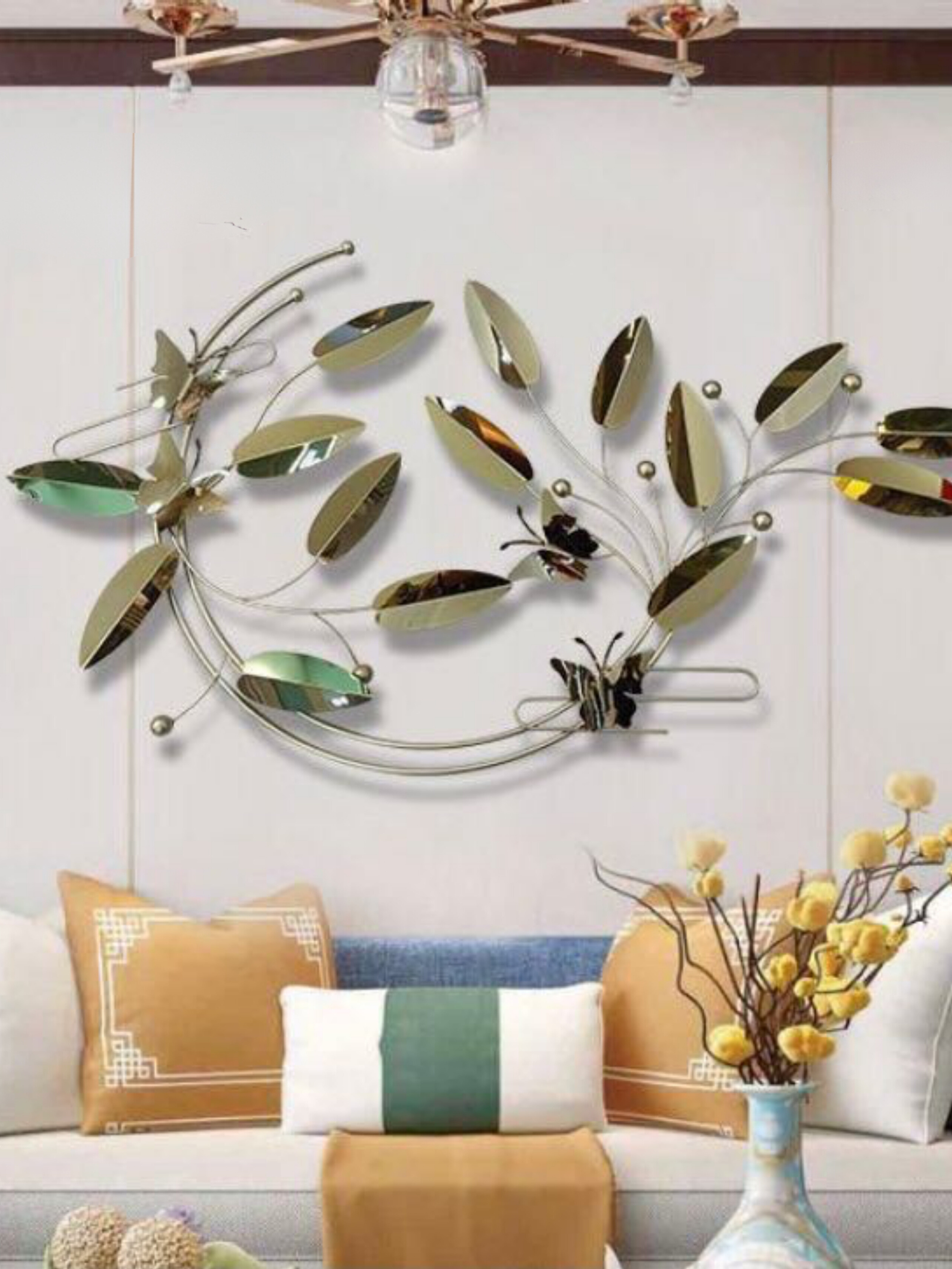 Metal Wall art Home Decor Half Moon Design Ginkgo Leaf