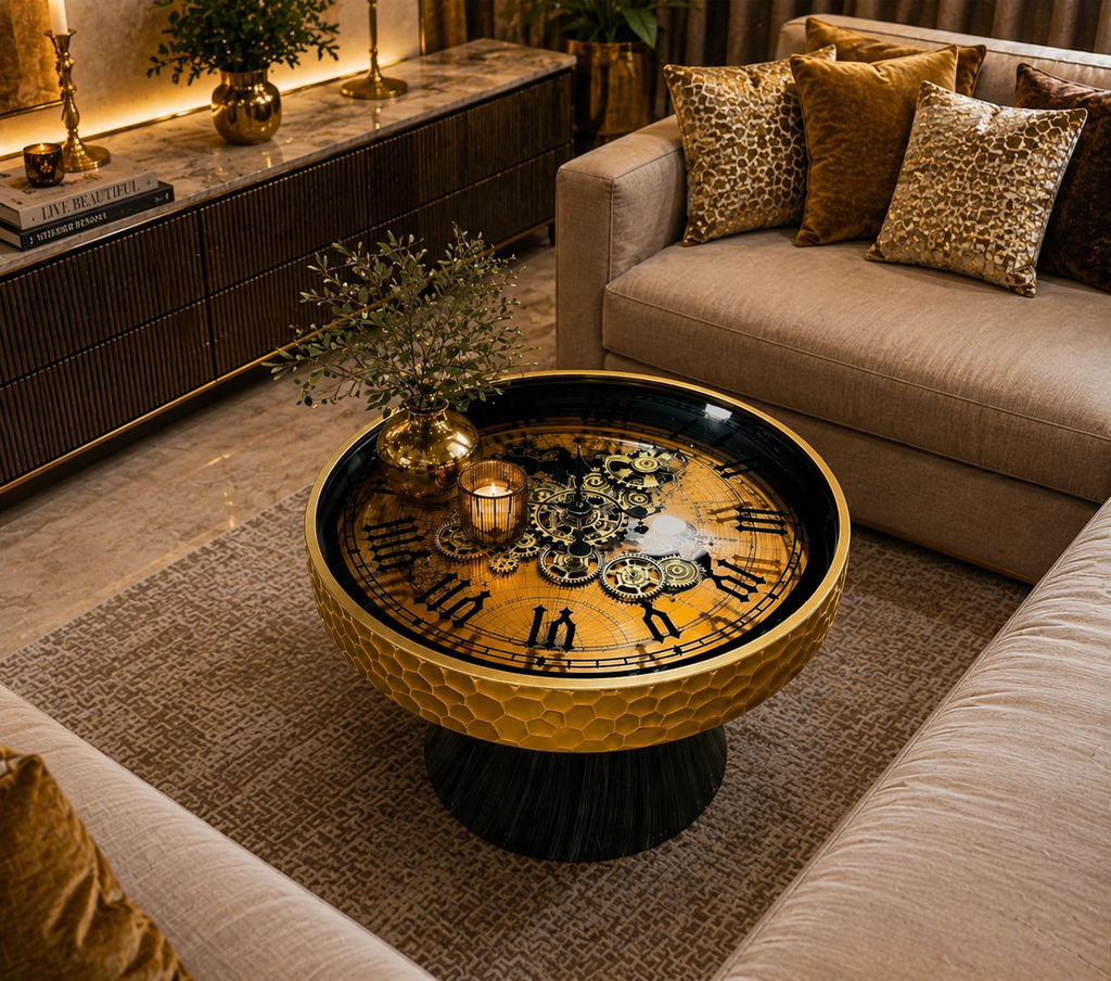 Royal Vintage Golden Clock Center Table