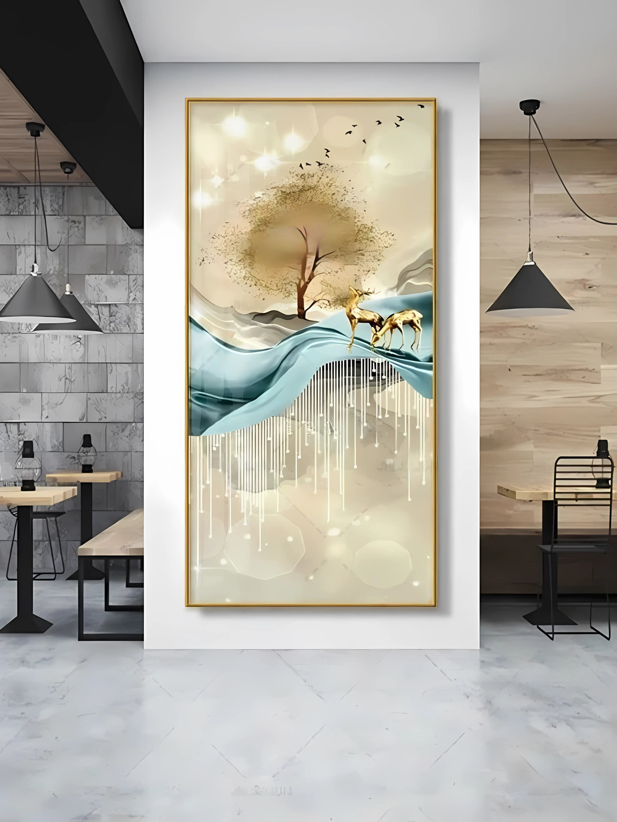 LED Crystal Paintings Modern Crystal Painting Set with Metal Framing Golden Frame, Crystal & Glass Work - LED Light