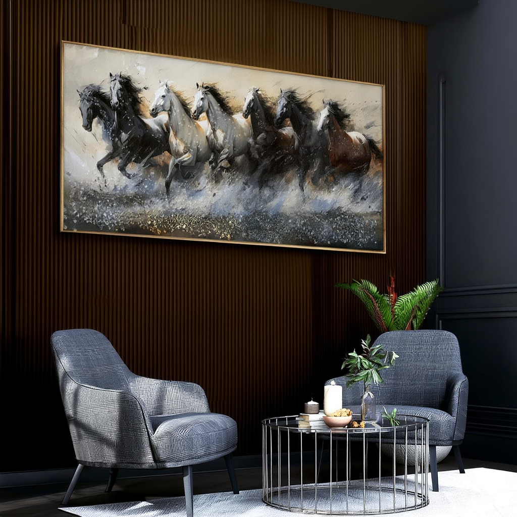 Crystal Paintings Torrent of Power: Dynamic Seven Horses Crystal Art