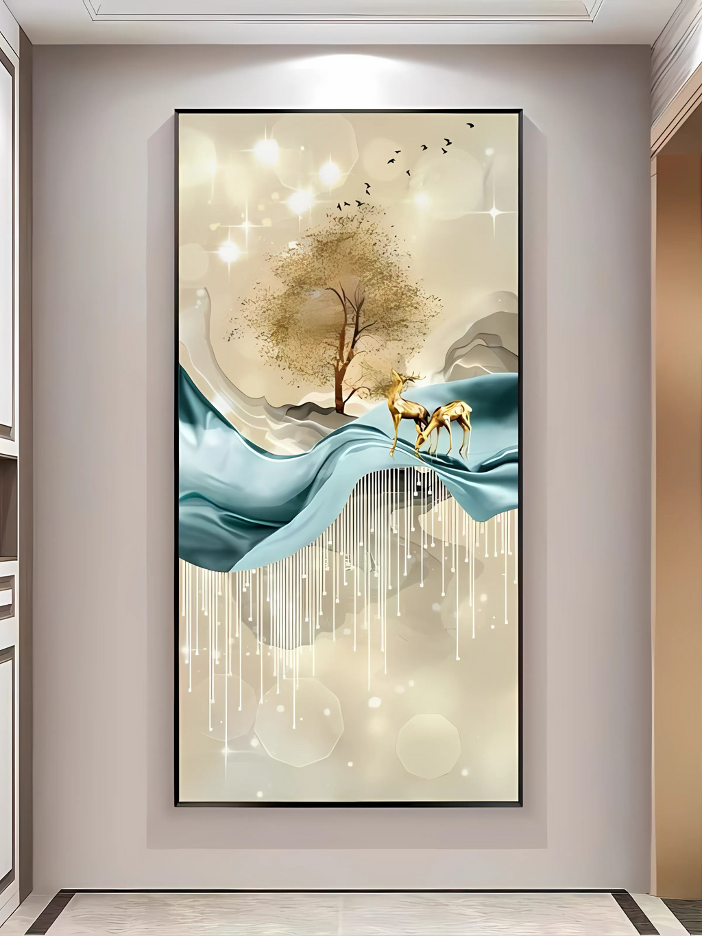LED Crystal Paintings Modern Crystal Painting Set with Metal Framing Golden Frame, Crystal & Glass Work - LED Light