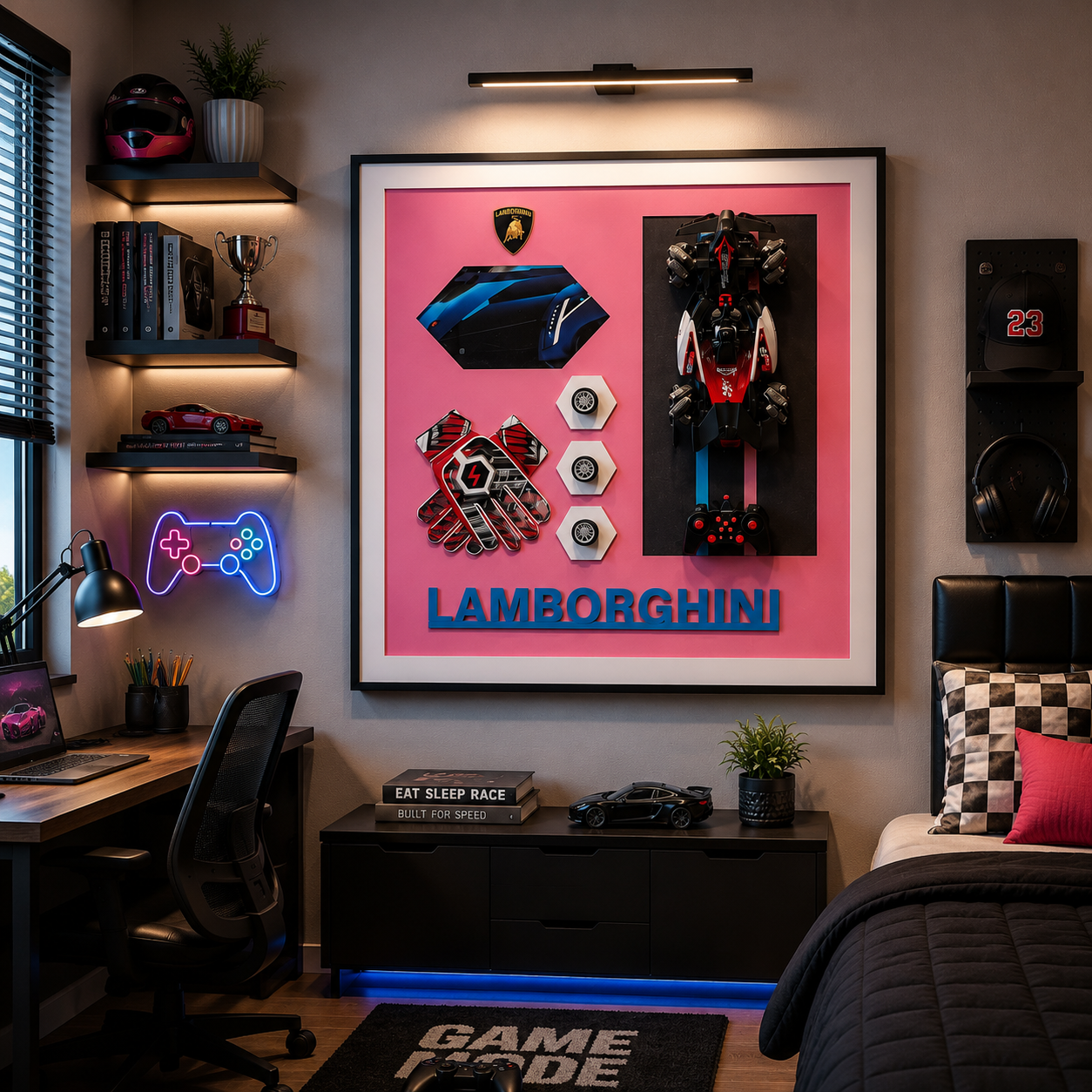 RC Racing Cars Premium Wall Painting – Lamborghini Supercar Gaming Edition (80×80 cm)
