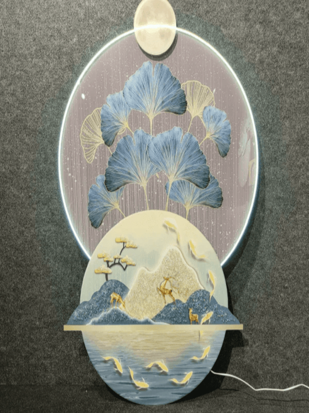 Led crystal painting 3D Acrylic LED Wall Art - Ginkgo & Mountain Scene