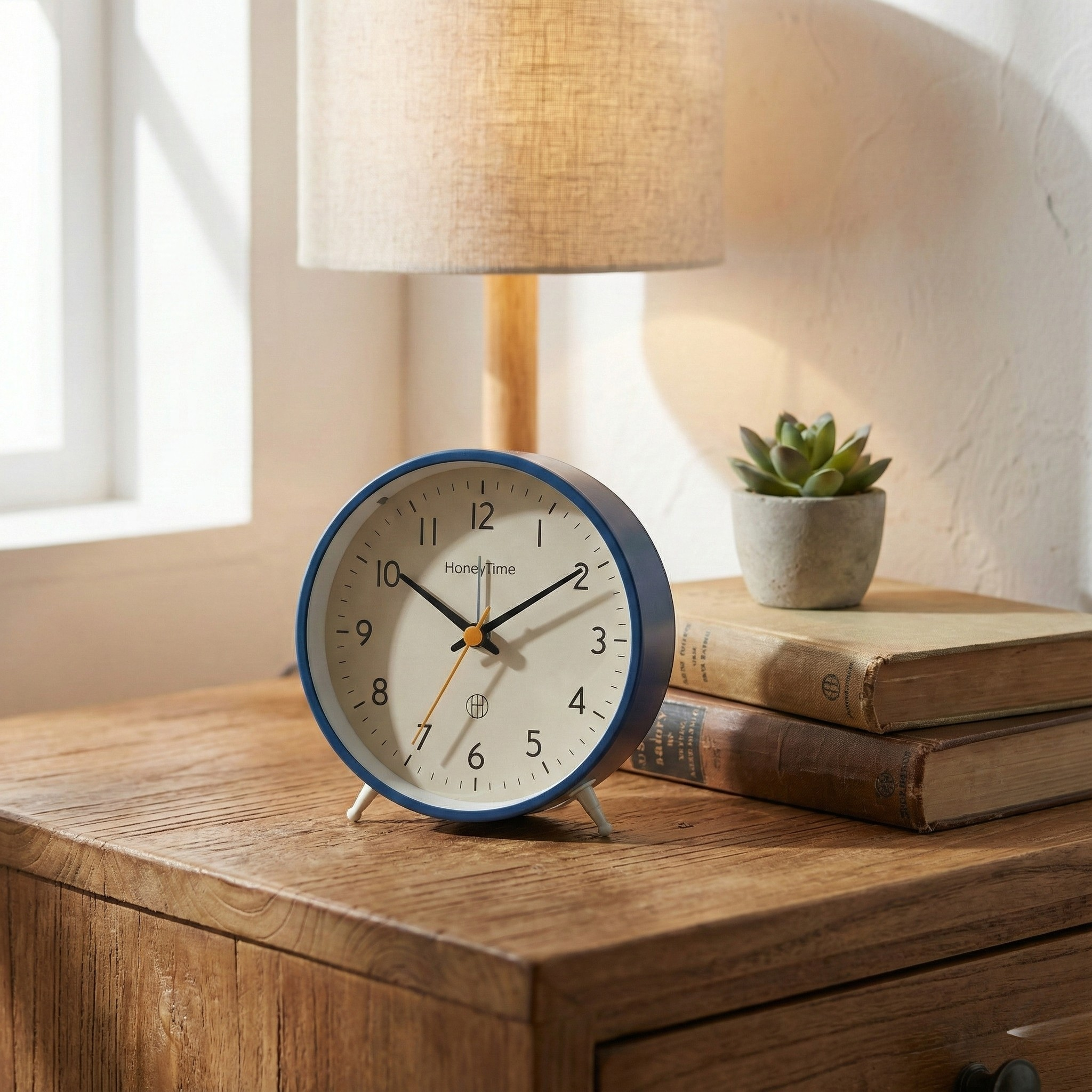 Table Clock Modern Round Analog Alarm Clock with Colored Bezel