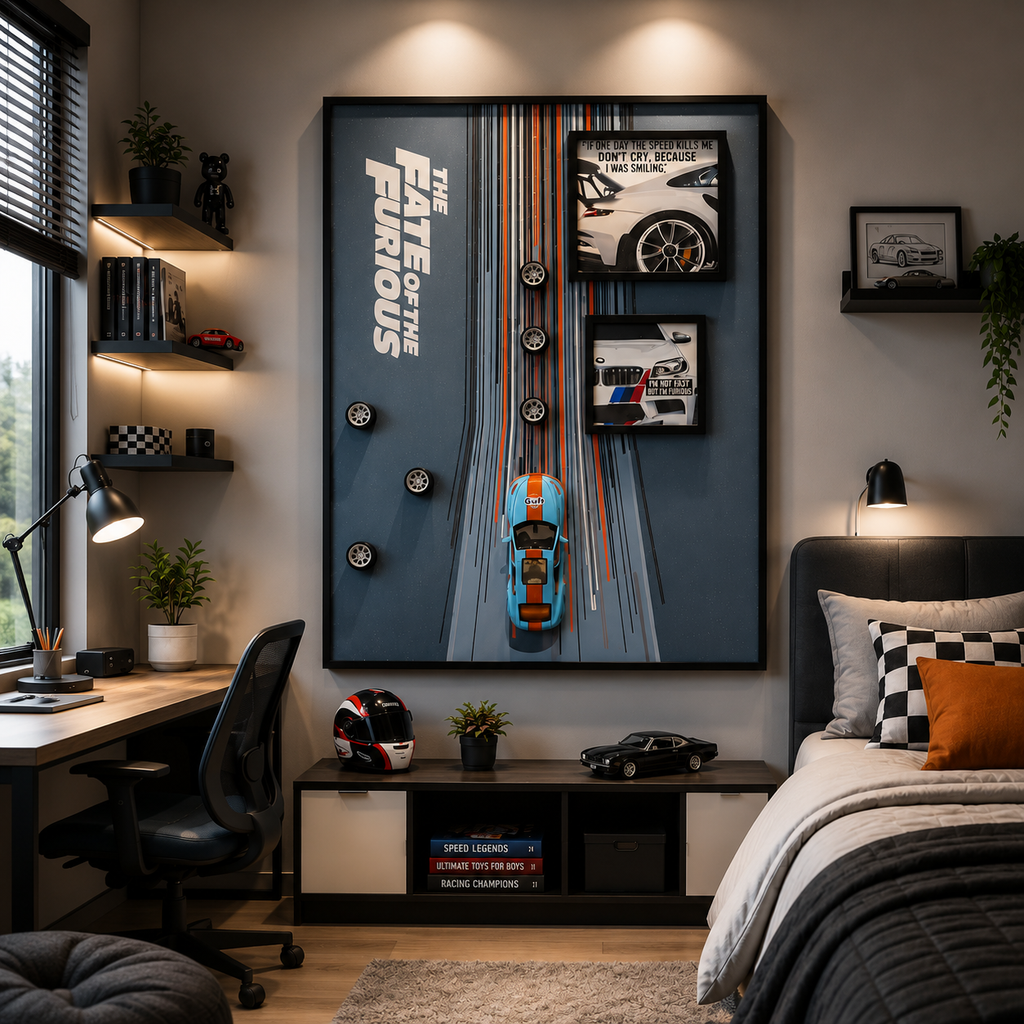 RC Racing Cars Premium Wall Painting – The Fast & Furious 3D Automotive Art (80×60 cm)