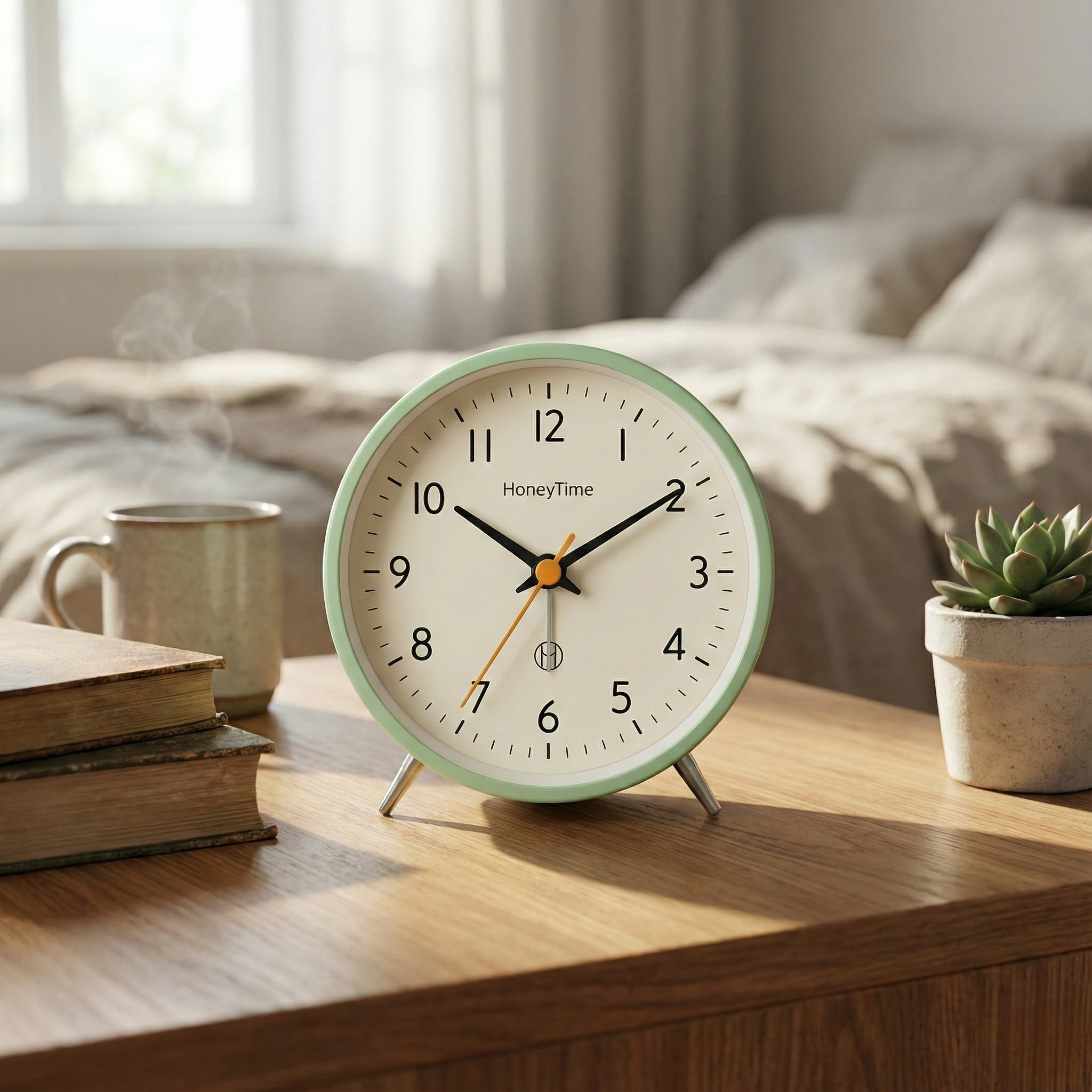 Table Clock Modern Round Analog Alarm Clock with Colored Bezel