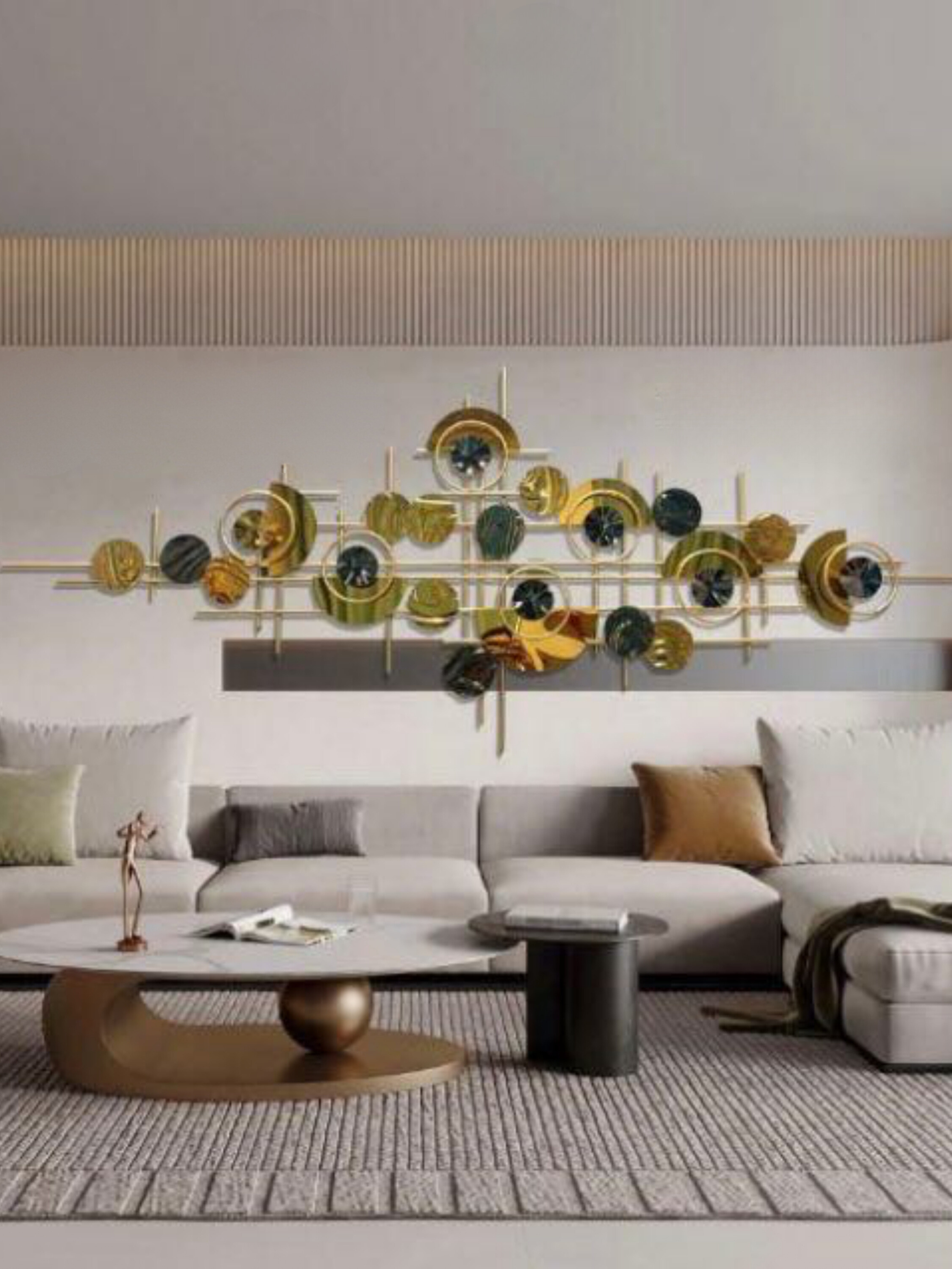 Metal Wall Art Modern Luxury Iron Pestel Round Plates Ring Decor Wall Arts