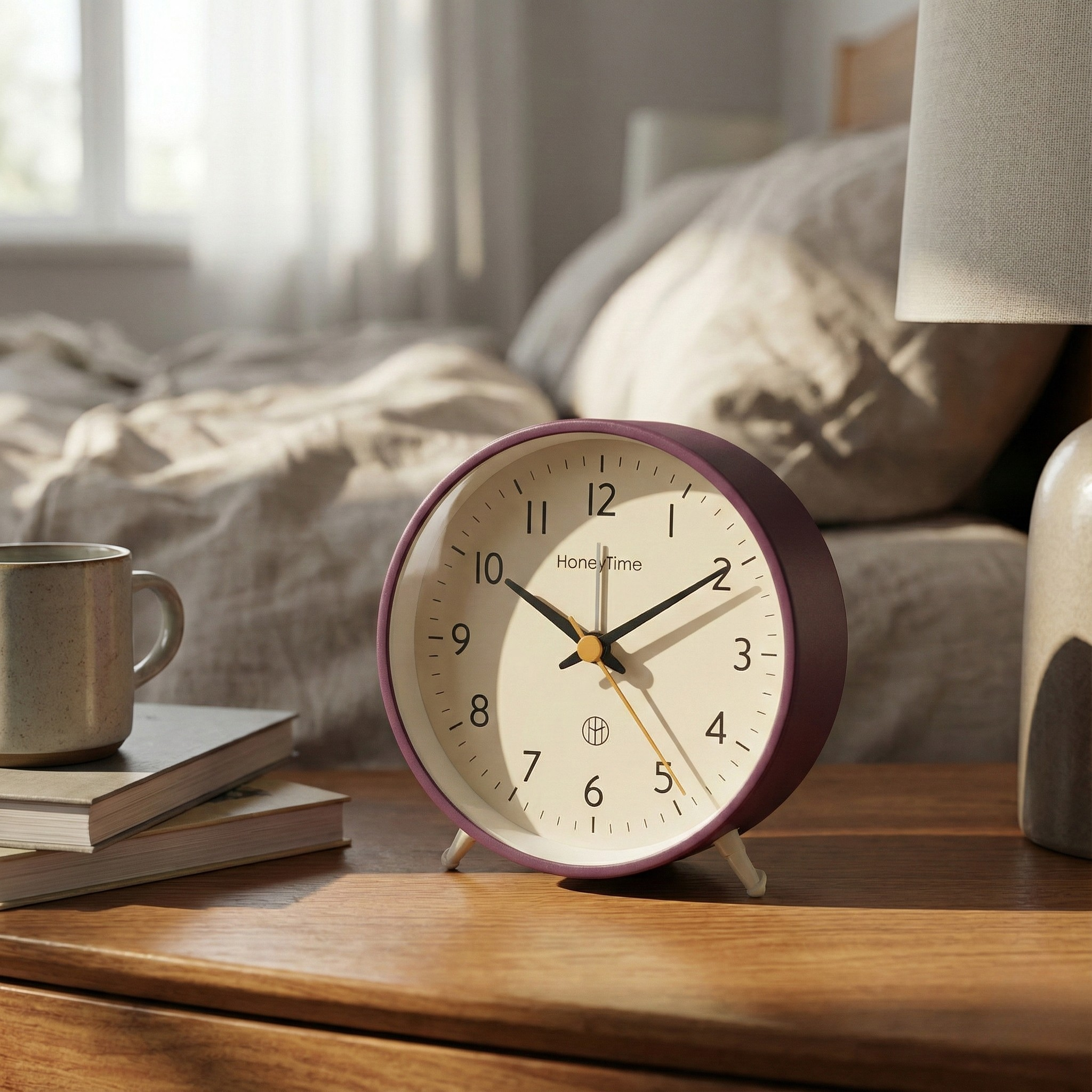 Table Clock Modern Round Analog Alarm Clock with Colored Bezel