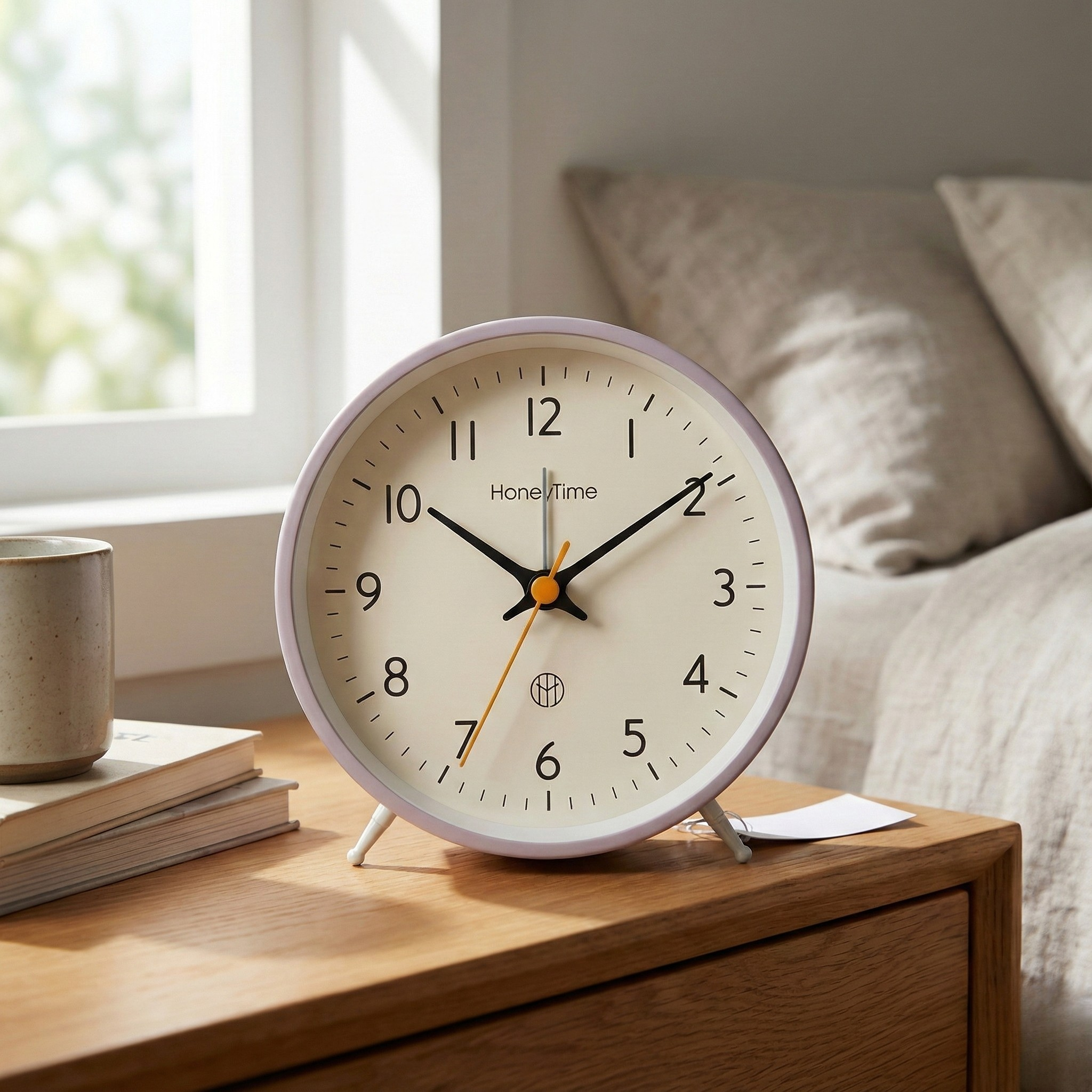 Table Clock Modern Round Analog Alarm Clock with Colored Bezel