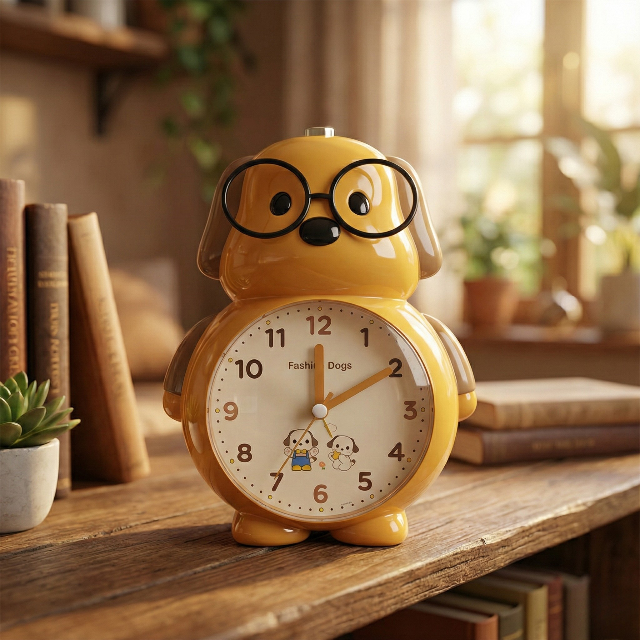 Table Clock Cute Dog with Glasses Analog Alarm Clock for Kids