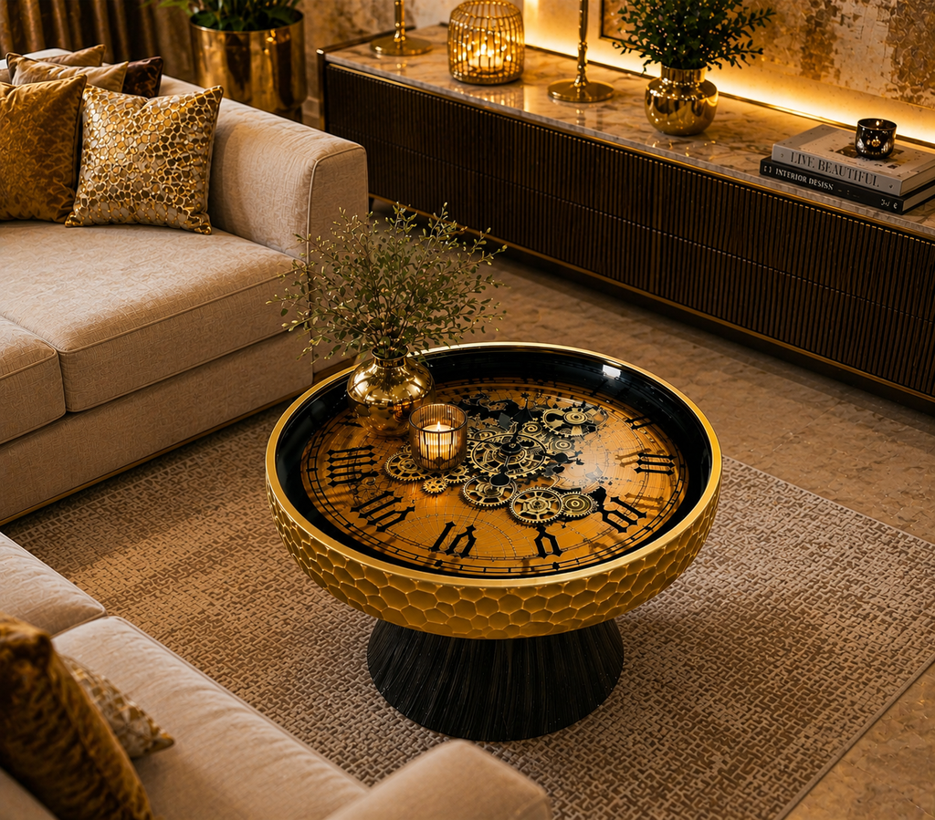 Royal Vintage Golden Clock Center Table