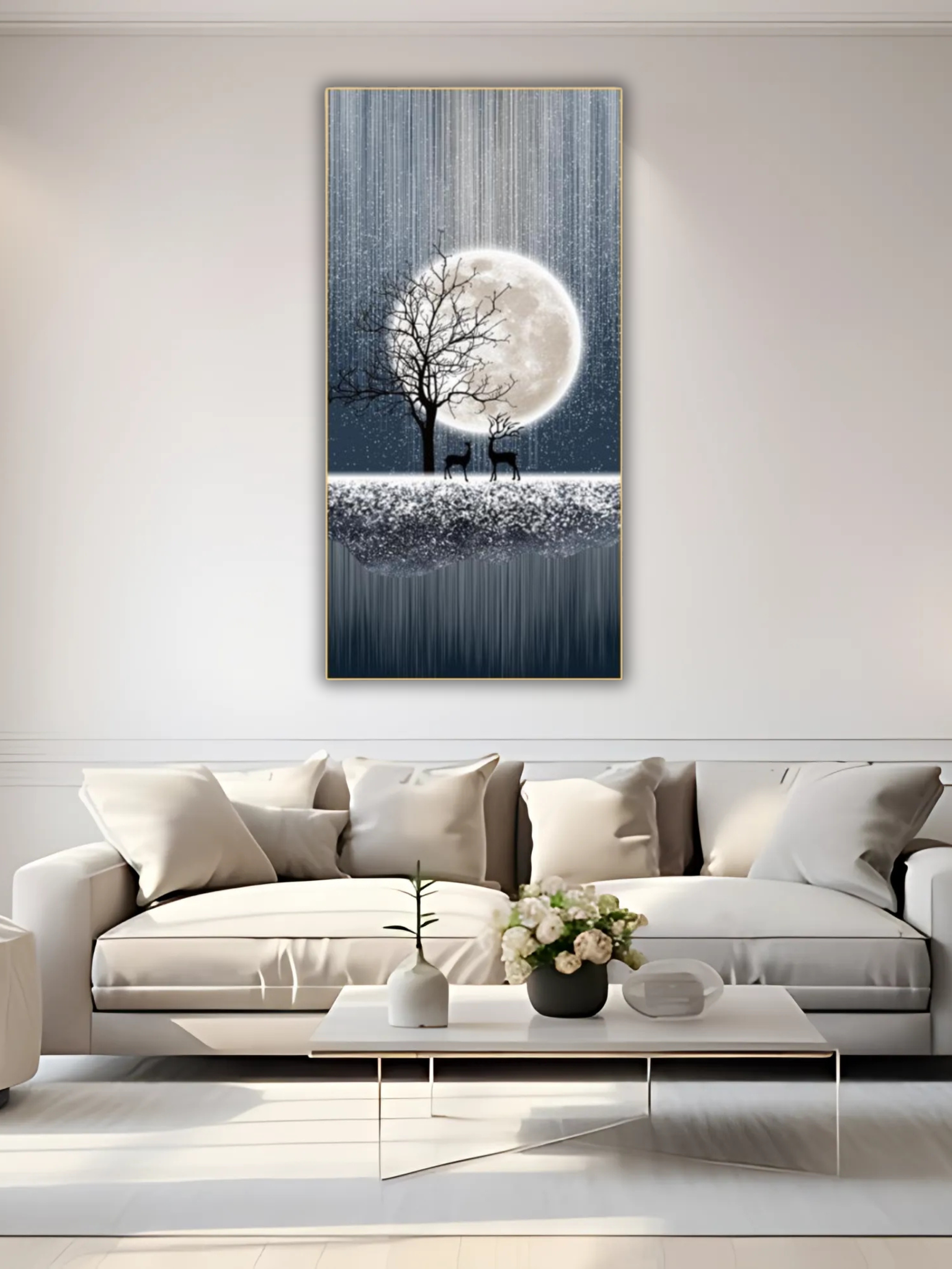 LED Crystal Paintings Of Deer Moon For Living Room Bedroom Wall Decor Walls