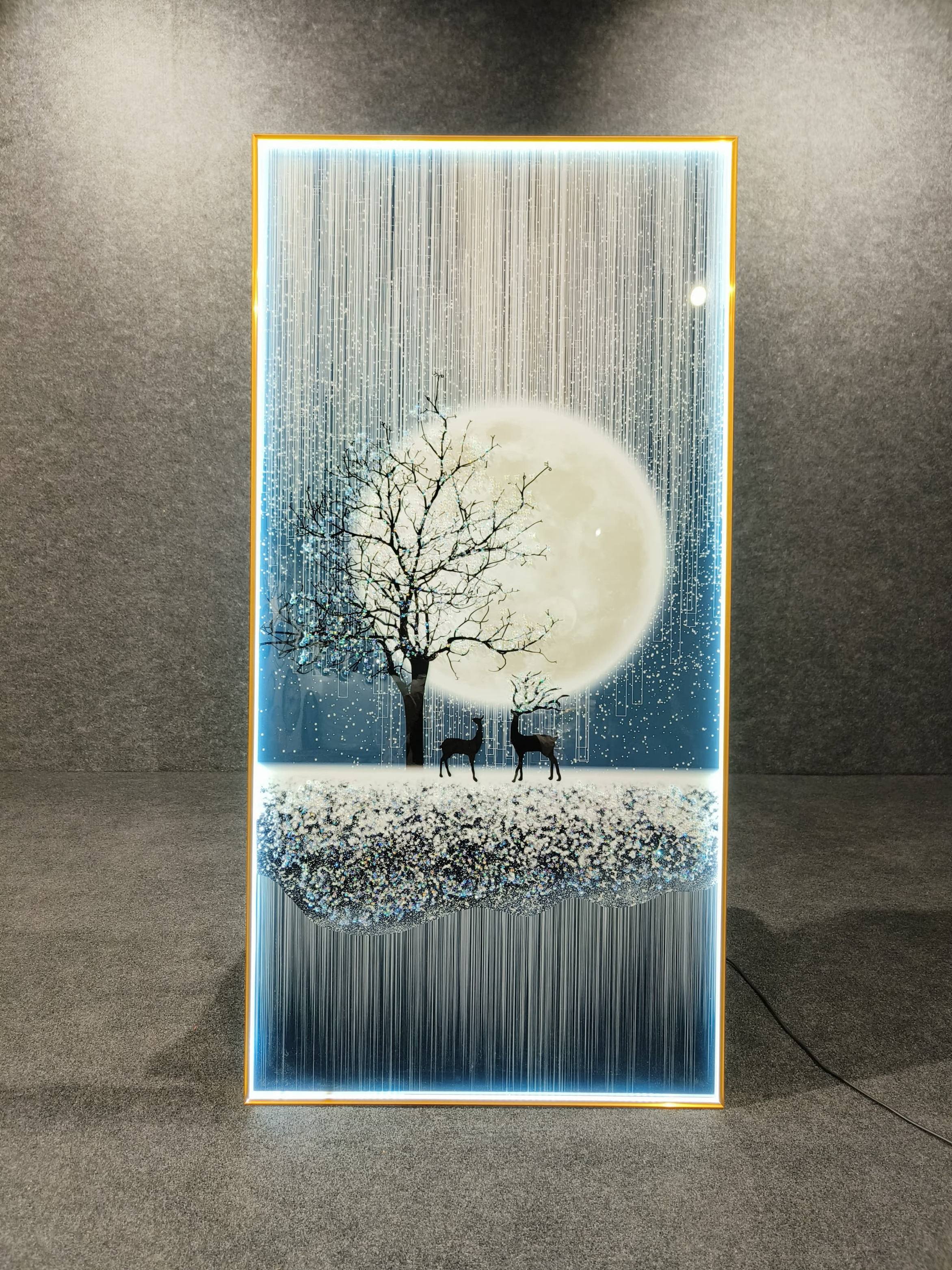 LED Crystal Paintings Of Deer Moon For Living Room Bedroom Wall Decor Walls
