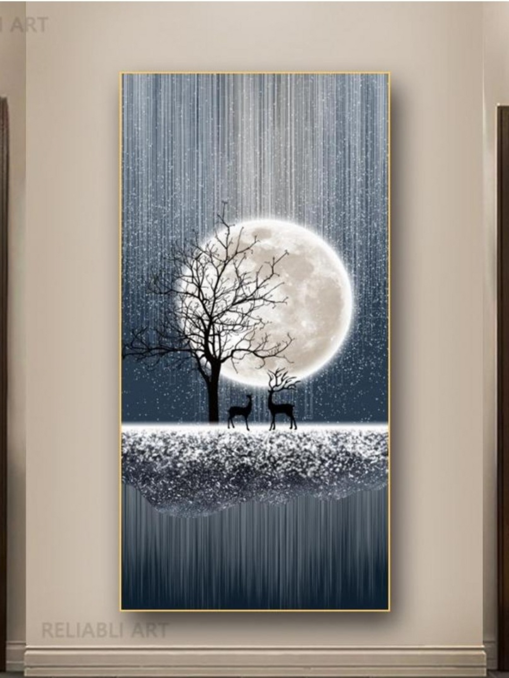 LED Crystal Paintings Of Deer Moon For Living Room Bedroom Wall Decor Walls