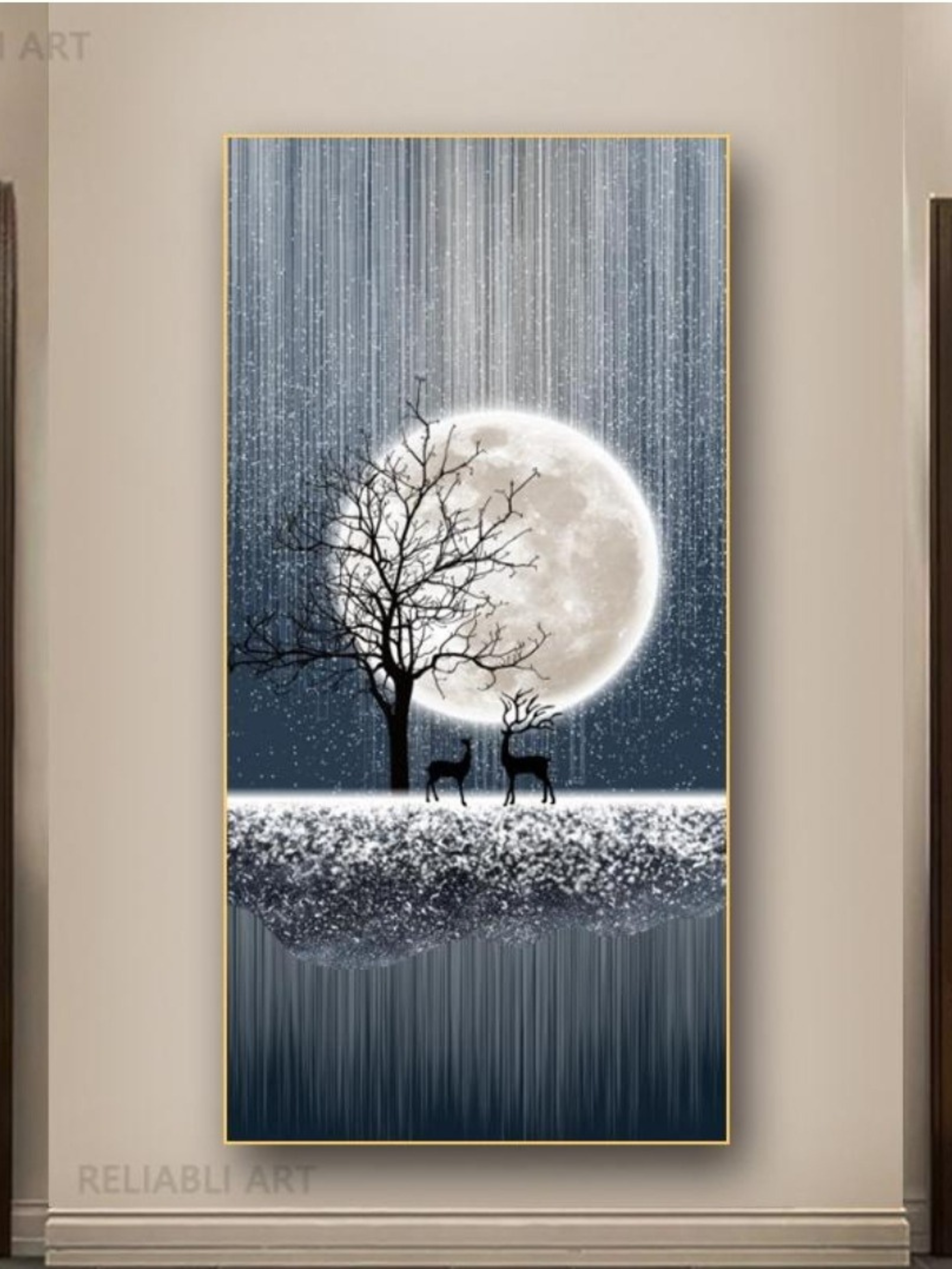 LED Crystal Paintings Of Deer Moon For Living Room Bedroom Wall Decor Walls