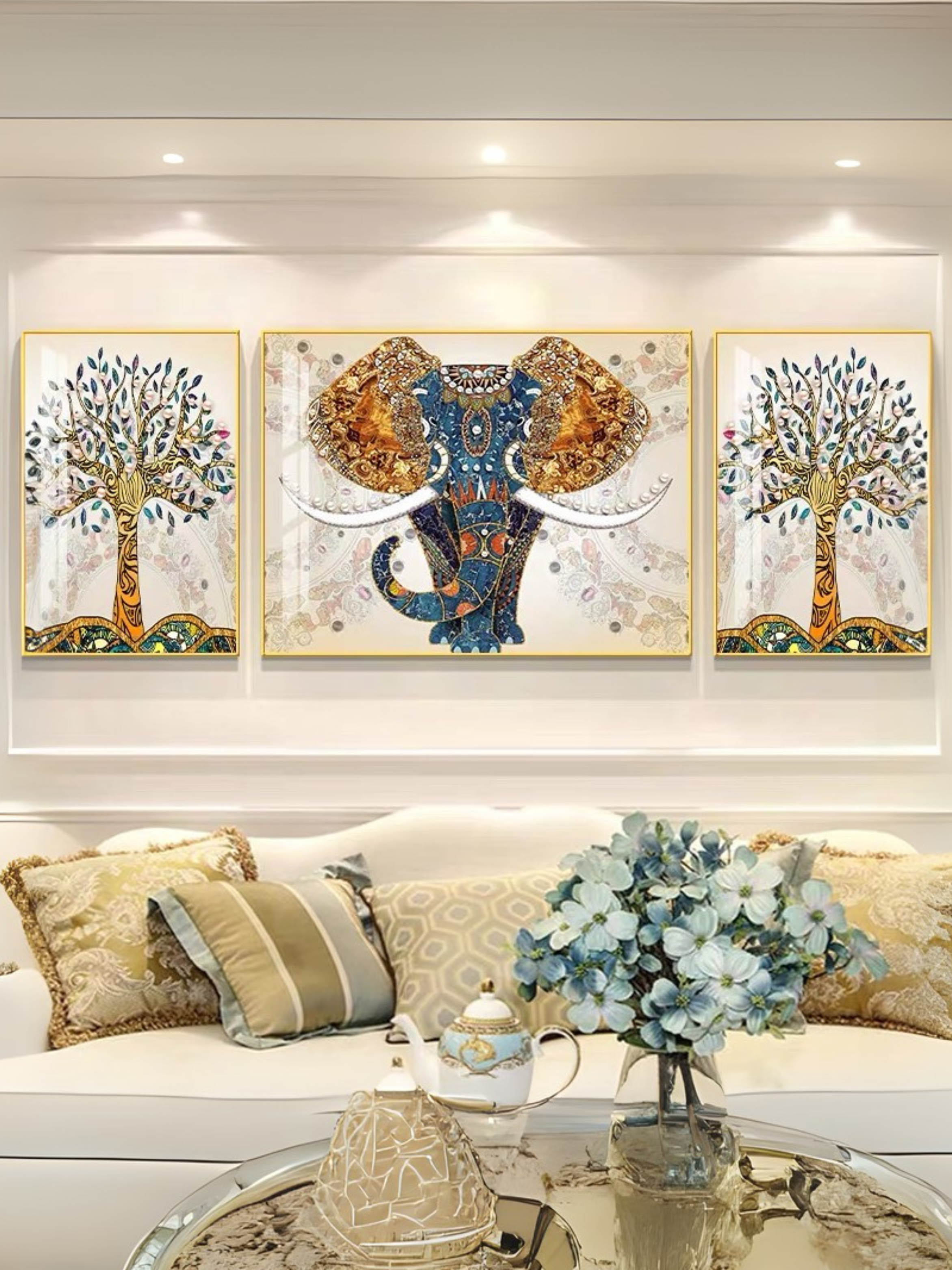 Modern Crystal Painting With Metal Framing For Wall Decor