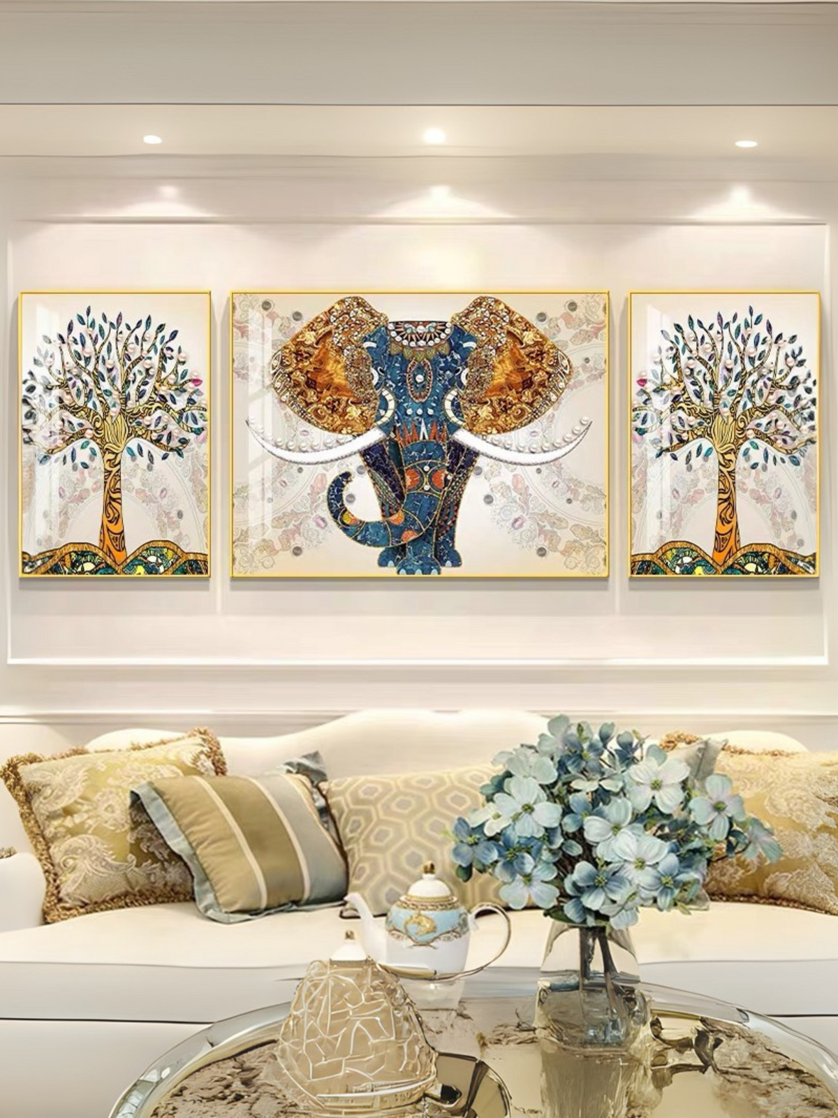 Modern Crystal Painting With Metal Framing For Wall Decor