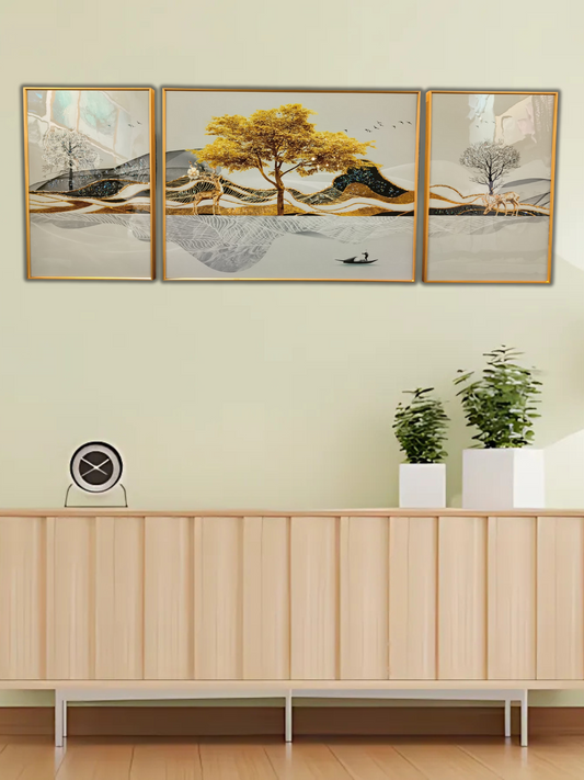 Modern Crystal Painting Set with Metal Framing - Golden Frame, Crystal & Glass Work