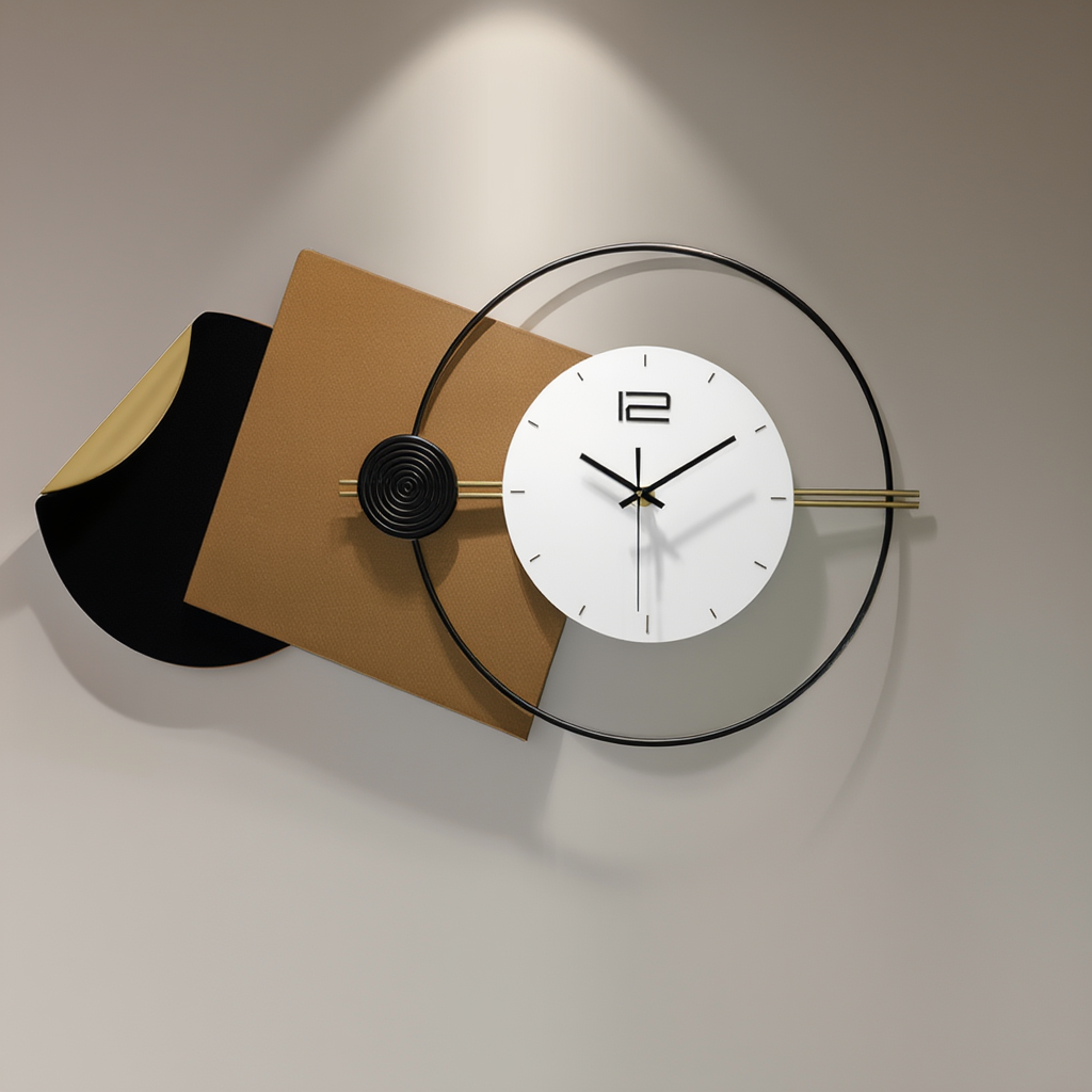 Black, Brown & White Abstract Metal Wall Clock