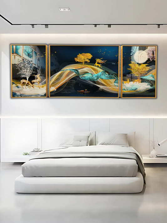 Modern Crystal Painting Set with Metal Framing - Golden Frame, Crystal & Glass Work