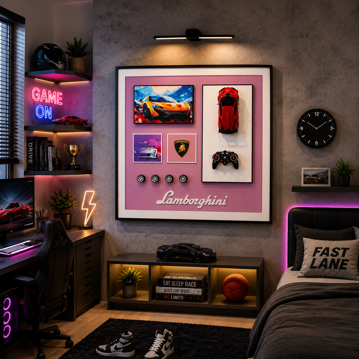 Premium Lamborghini Racing Car Wall Art | Luxury 3D Car Décor Painting for Gaming Room & Auto Lovers