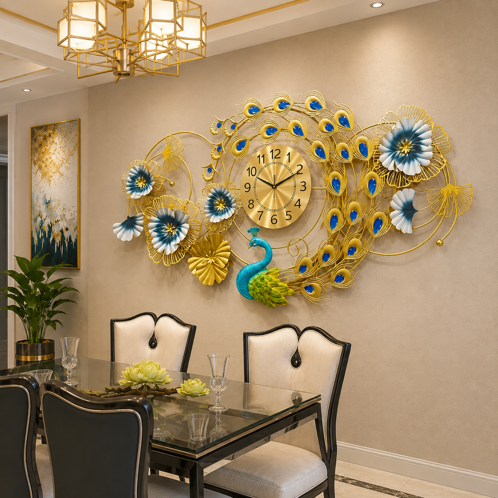 Peacock Wall Clocks Gleaming Floral Elegant Artistic Home Accent Wall Clocks