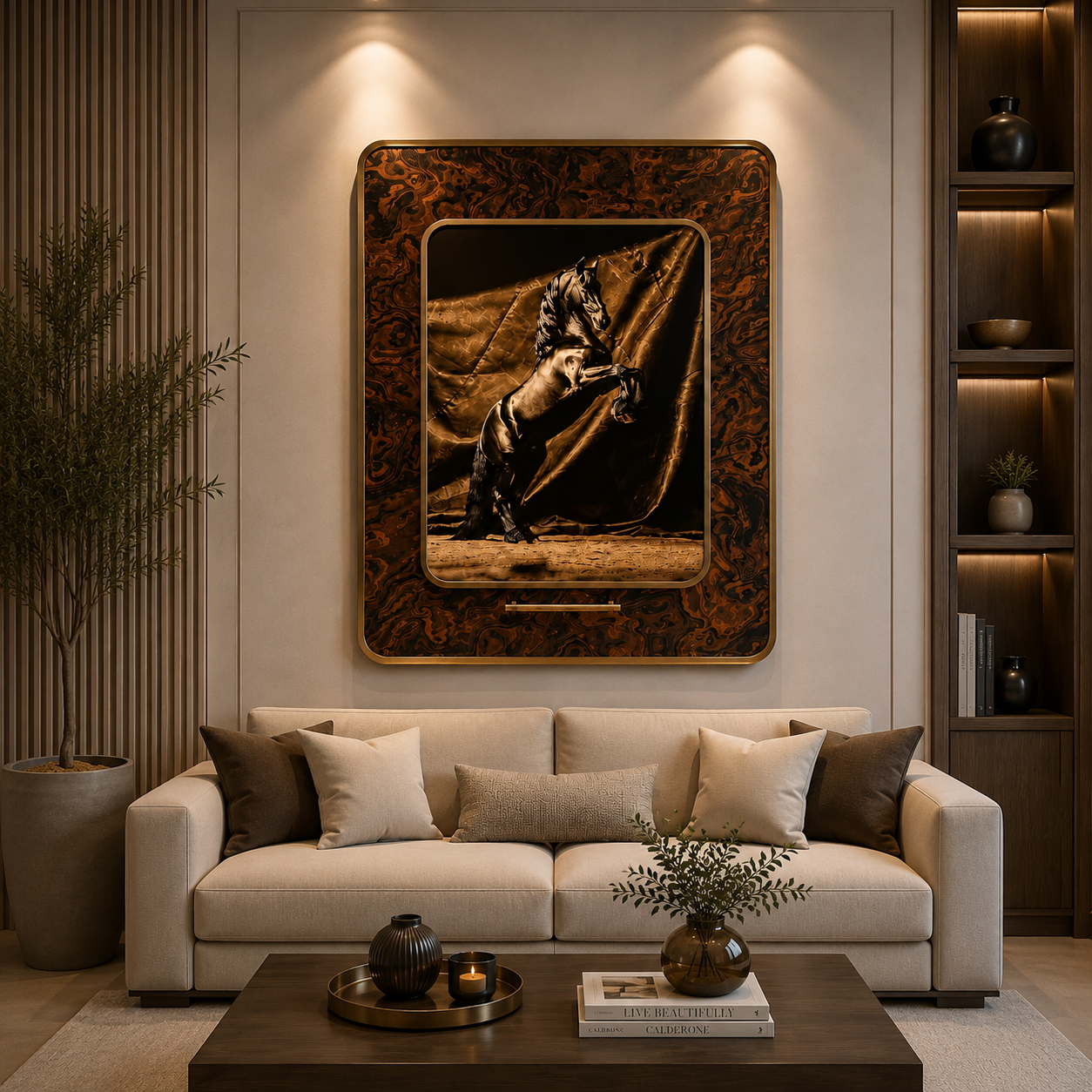 Premium Horse Leather Wall Painting – Luxury Equestrian Artwork (100×80 cm)