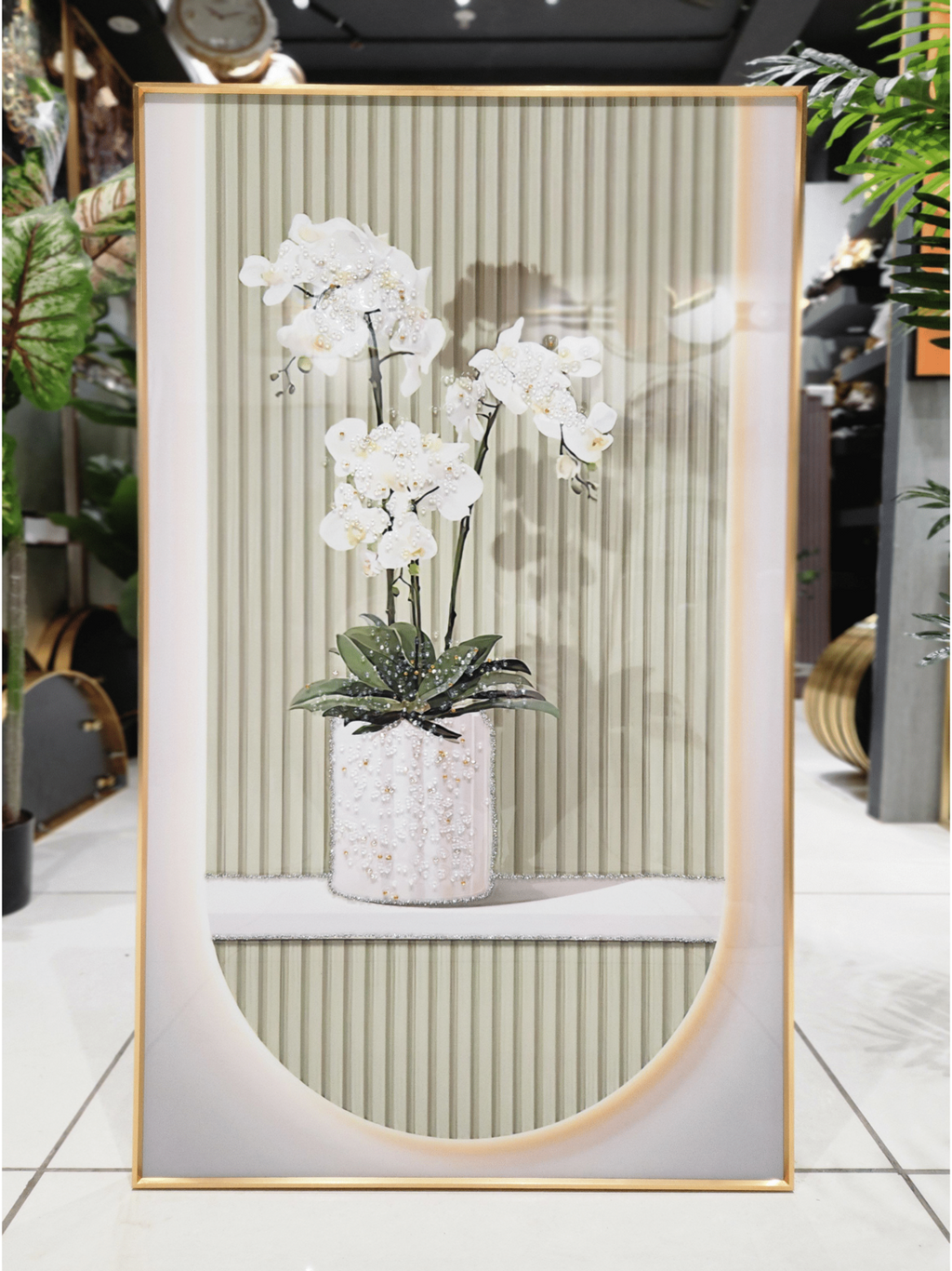 Crystal Paintings Serene White Orchid Crystal Embellished Wall Arts