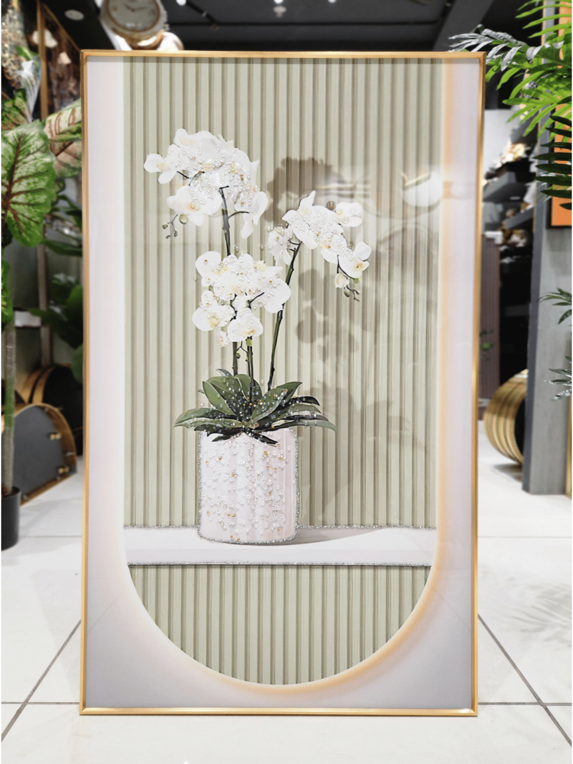 Crystal Paintings Serene White Orchid Crystal Embellished Wall Arts