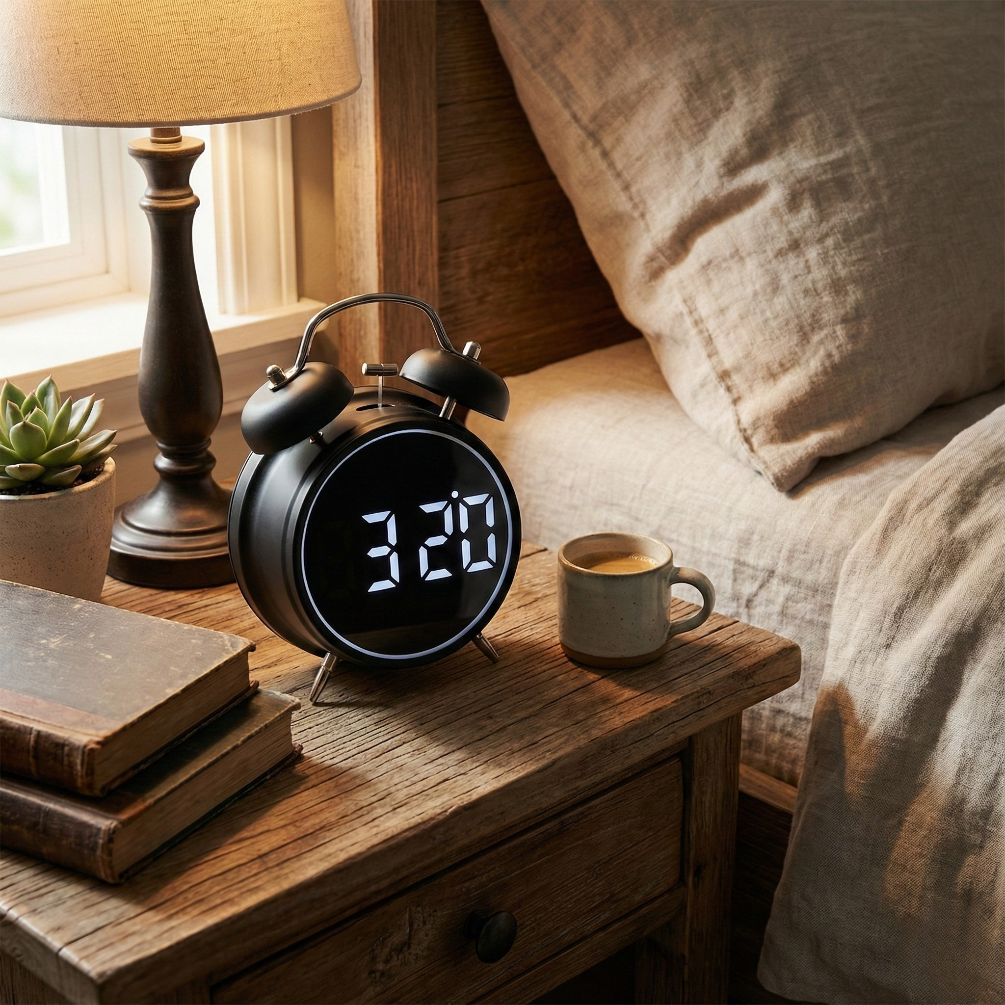 Table Clock Modern LED Digital Twin Bell Alarm Clock