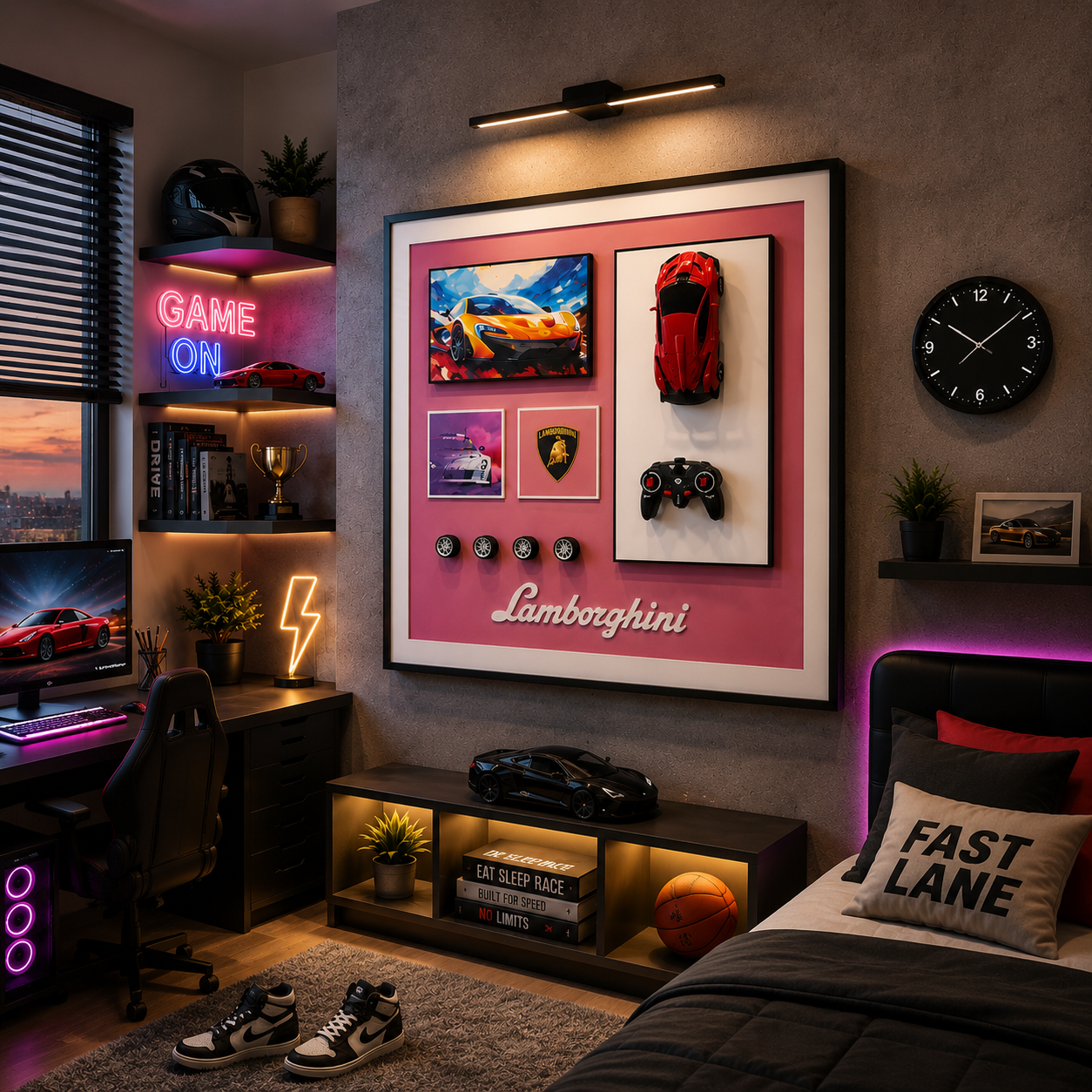 Premium Lamborghini Racing Car Wall Art | Luxury 3D Car Décor Painting for Gaming Room & Auto Lovers