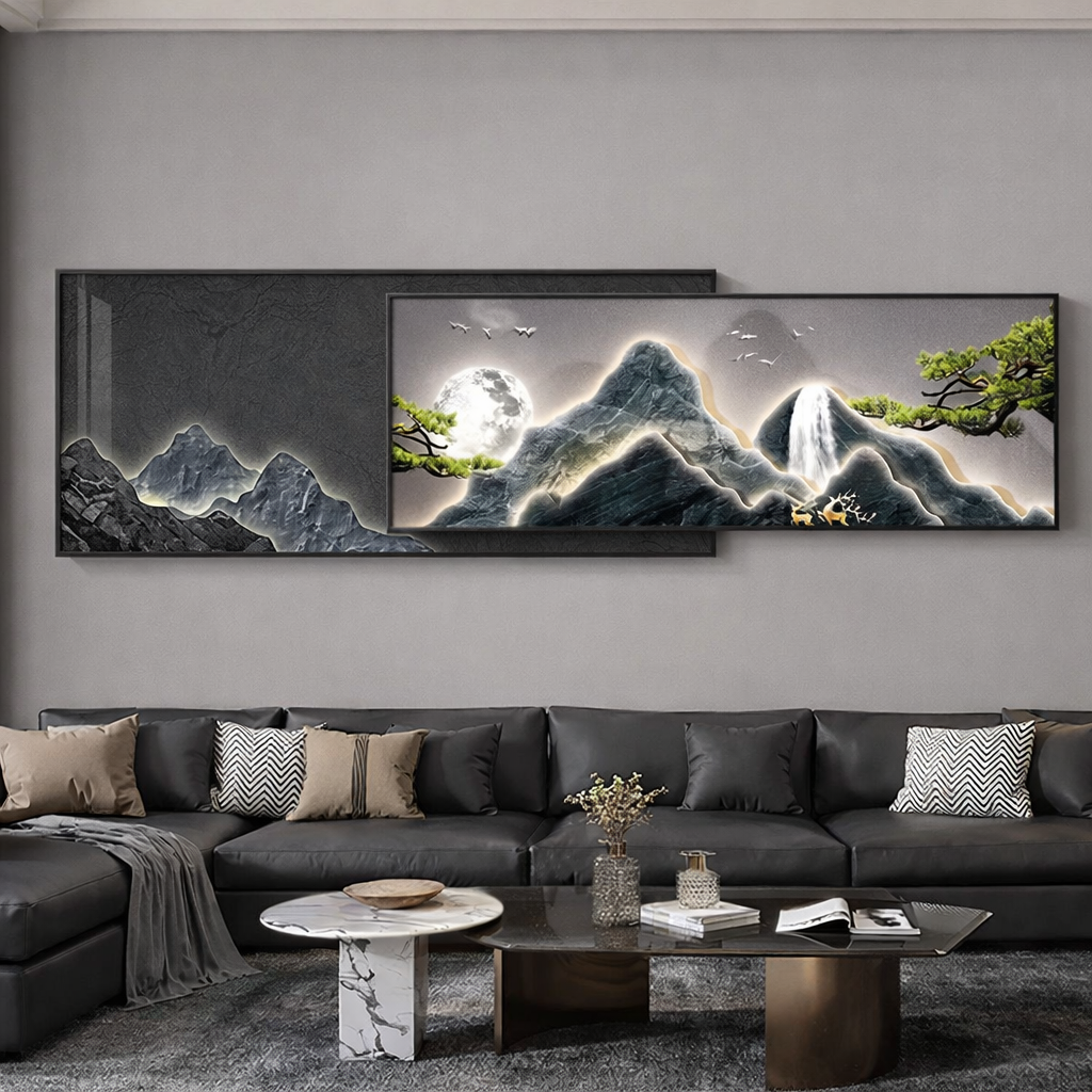 Moonlit Majesty – Modern Crystal Painting with Double Metal Frame