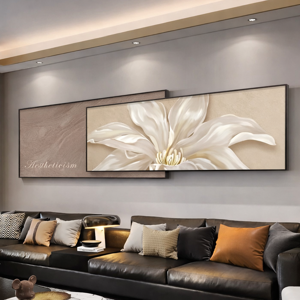 Ivory Bloom – Modern Crystal Painting with Double Metal Frame