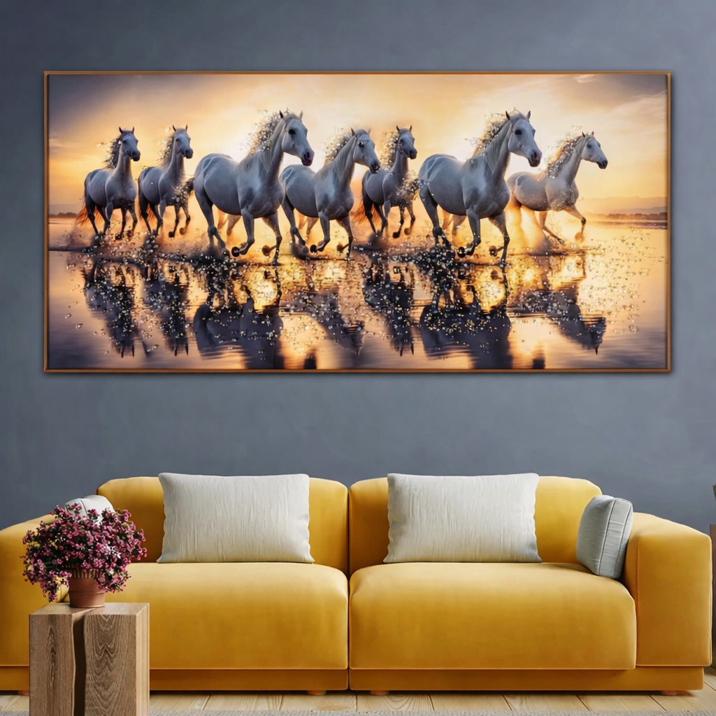Golden Gallop – Seven Horses Crystal Metal Frame