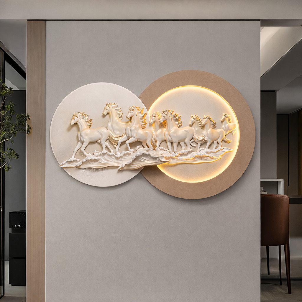 Golden Aura Seven Horses Wall Art