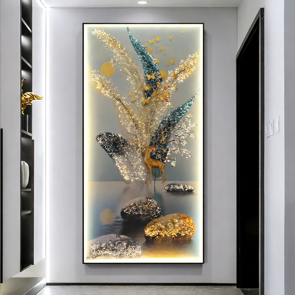 Golden Serenity Deer – Premium LED Wall Art