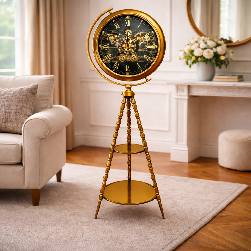 Royal Vintage Tripod Floor Clock – Antique Gold Finish