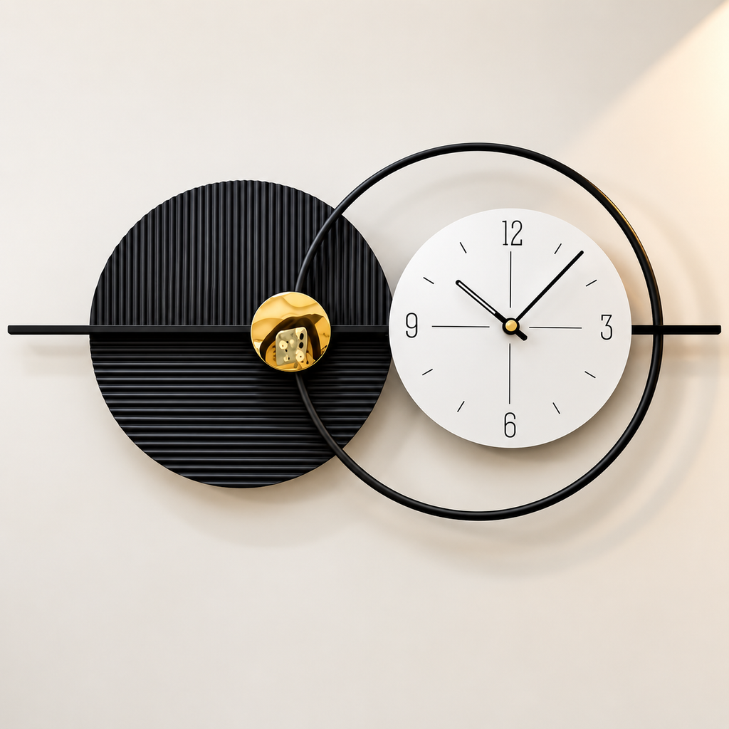 Modern Geometric Metal Wall Clock | Black & White Luxury Designer Wall Clock