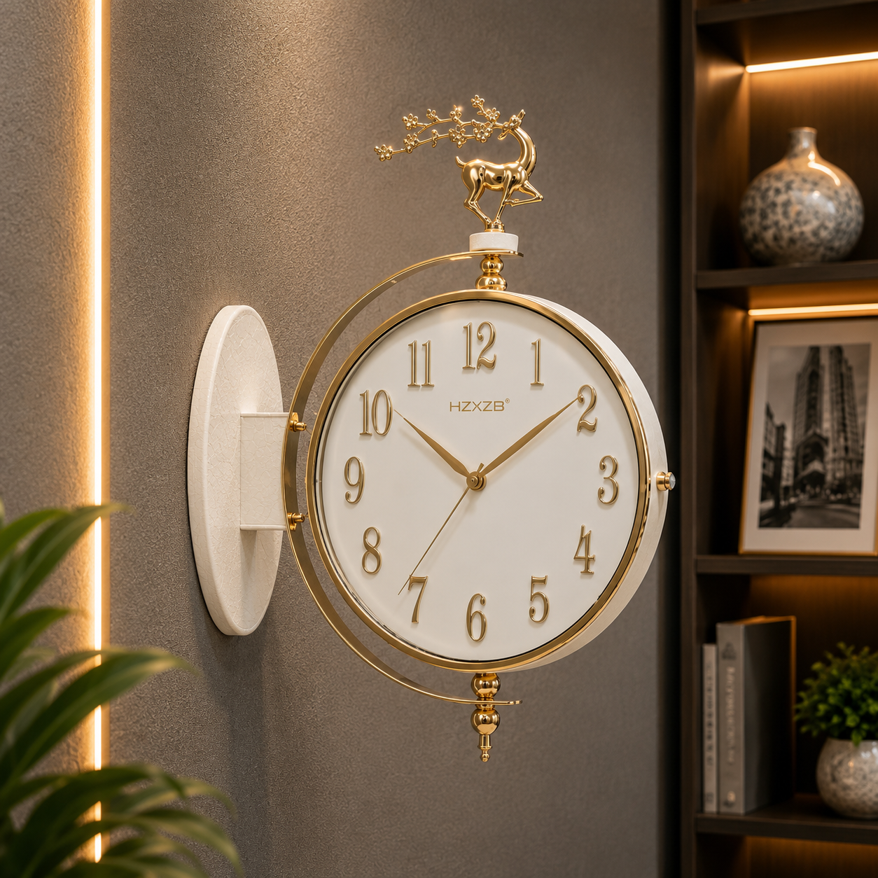 Vintage Dual Dial Hanging Clock – Roman Numeral with Deer Mount