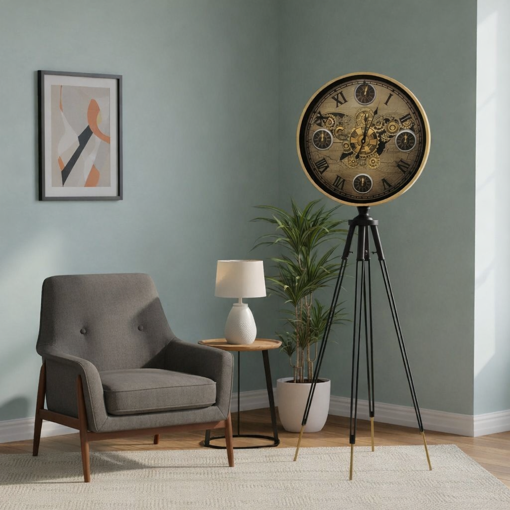 Vintage Gear Tripod Floor Clock