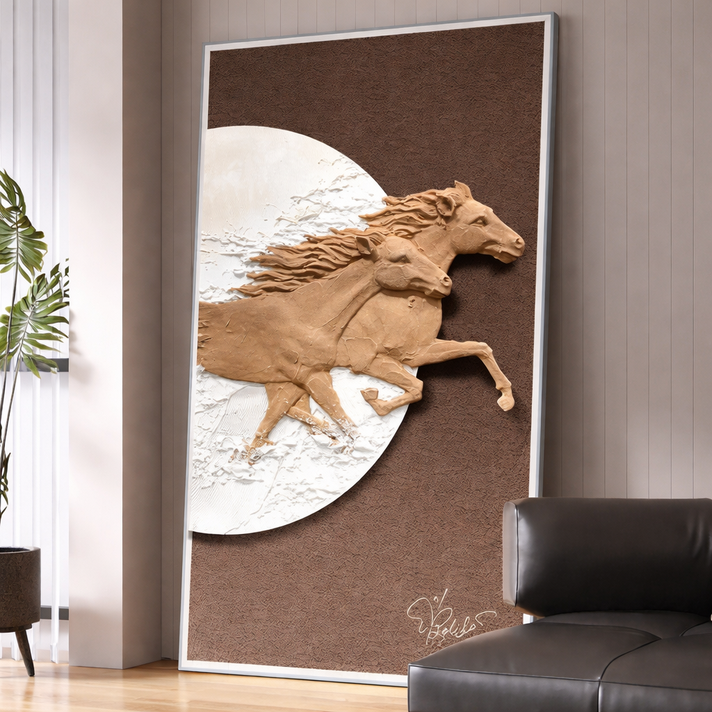 Royal Running Horses 3D Wall Art Panel