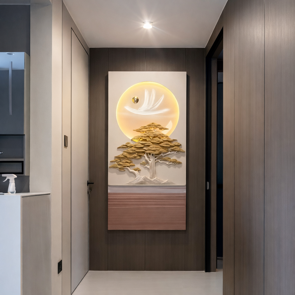 Golden Tree Moon LED Wall Art Panel