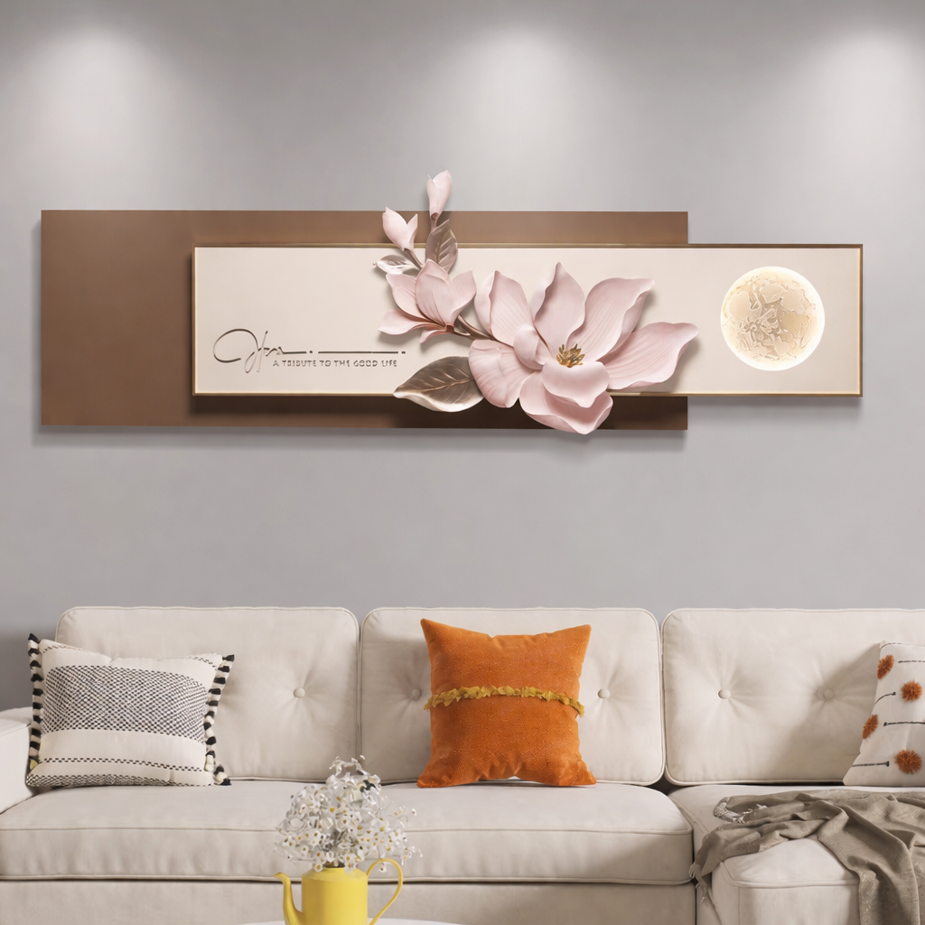 3D Floral Wall Art Panel with LED Moon Light